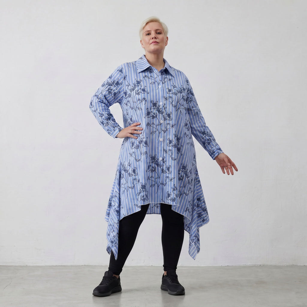 AKH Fashion Bluse 7238 Nehi, Blau-Weiß-Schwarz