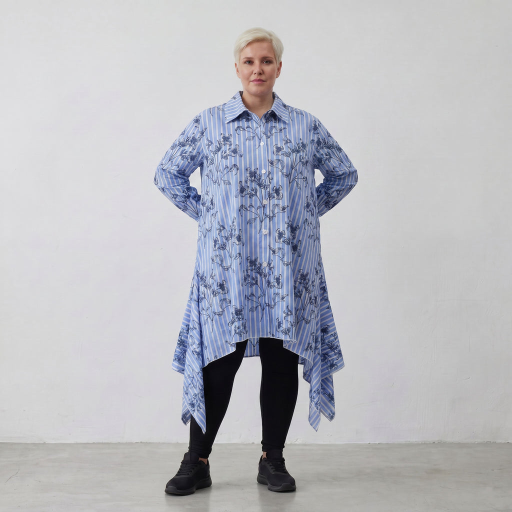 AKH Fashion Bluse 7238 Nehi, Blau-Weiß-Schwarz