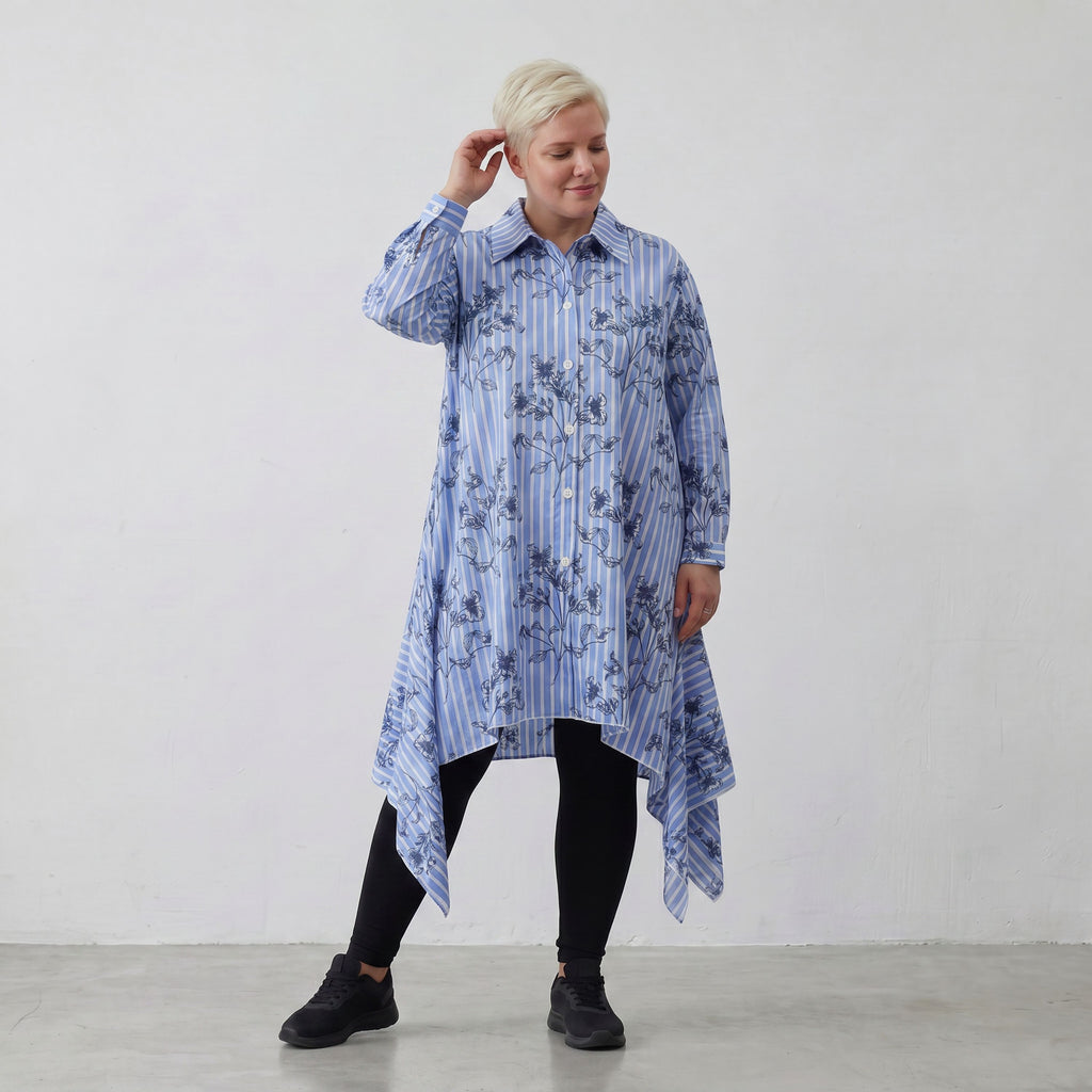 AKH Fashion Bluse 7238 Nehi, Blau-Weiß-Schwarz