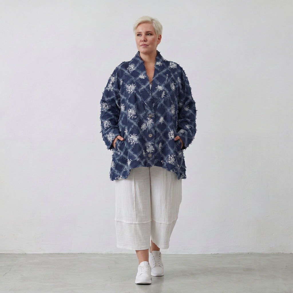 AKH Premium Jacke 7226 BlueDenim, Jeansblau-Weiß