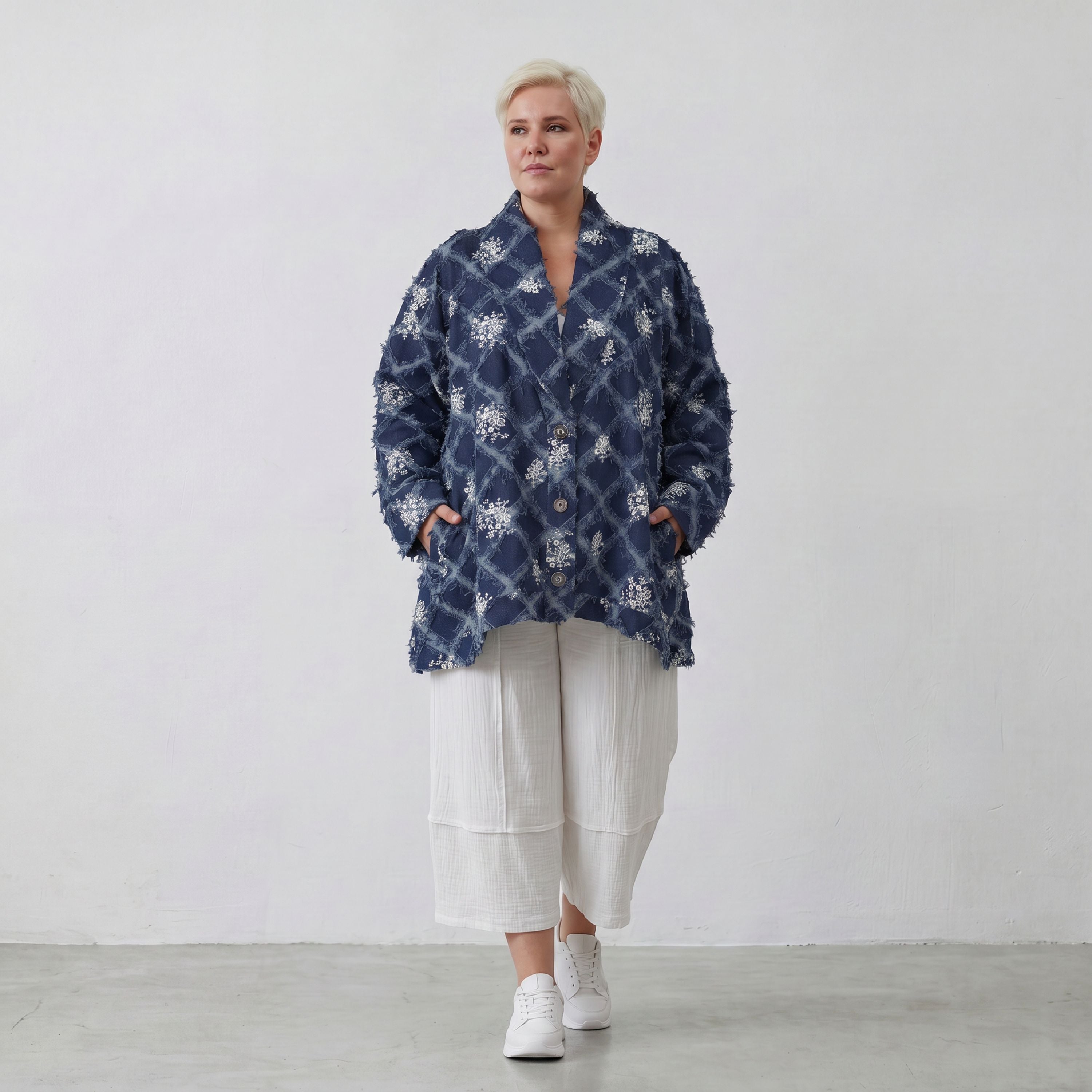 AKH Premium Jacke 7226 BlueDenim, Jeansblau-Weiß
