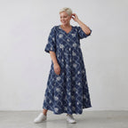 AKH Premium Kleid 7234 BlueDenim, Jeansblau-Weiß