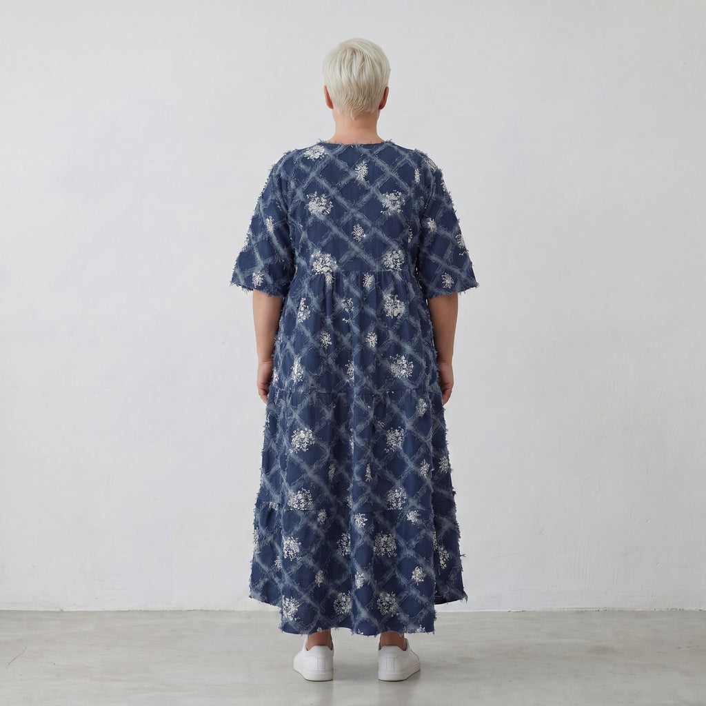 AKH Premium Kleid 7234 BlueDenim, Jeansblau-Weiß