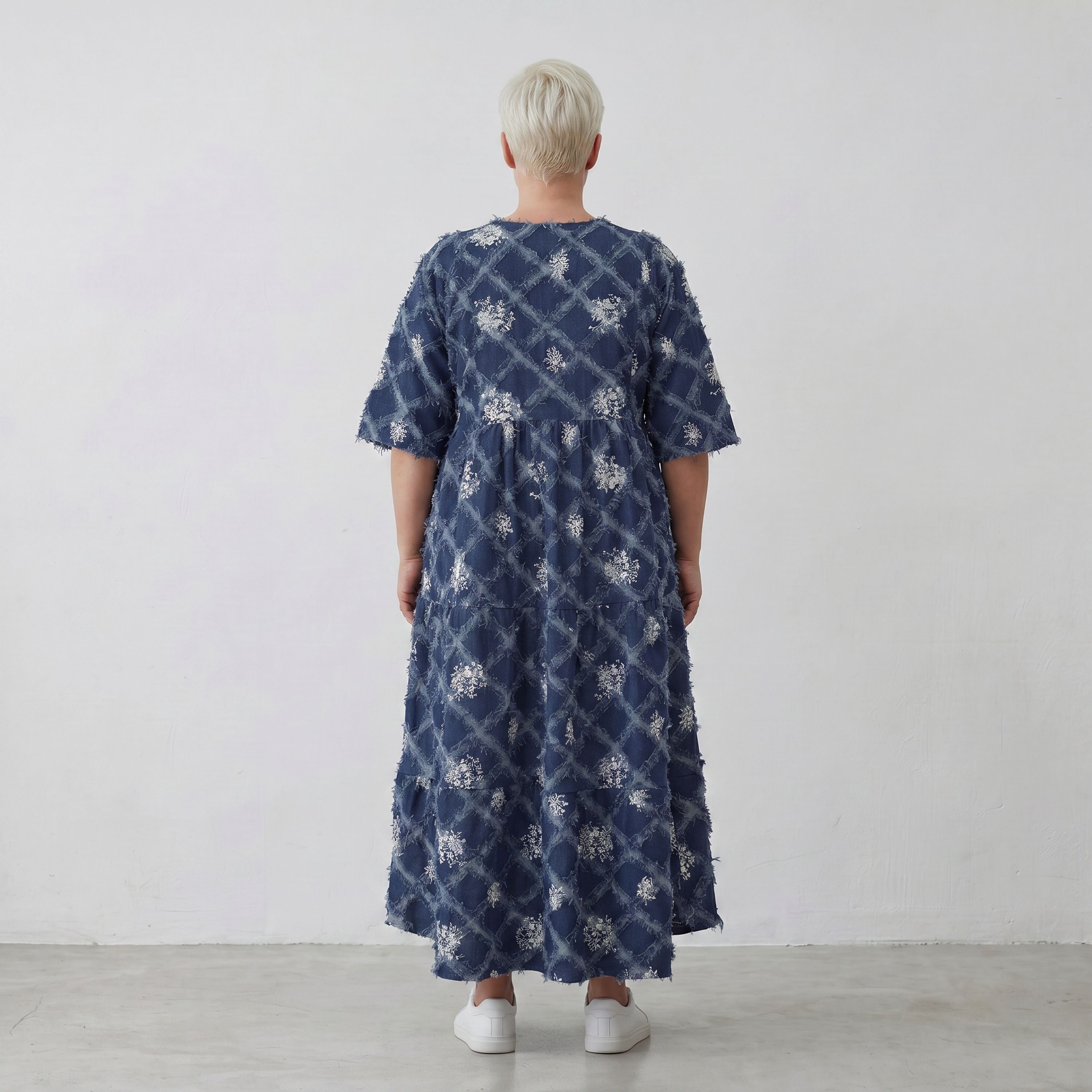 AKH Premium Kleid 7234 BlueDenim, Jeansblau-Weiß