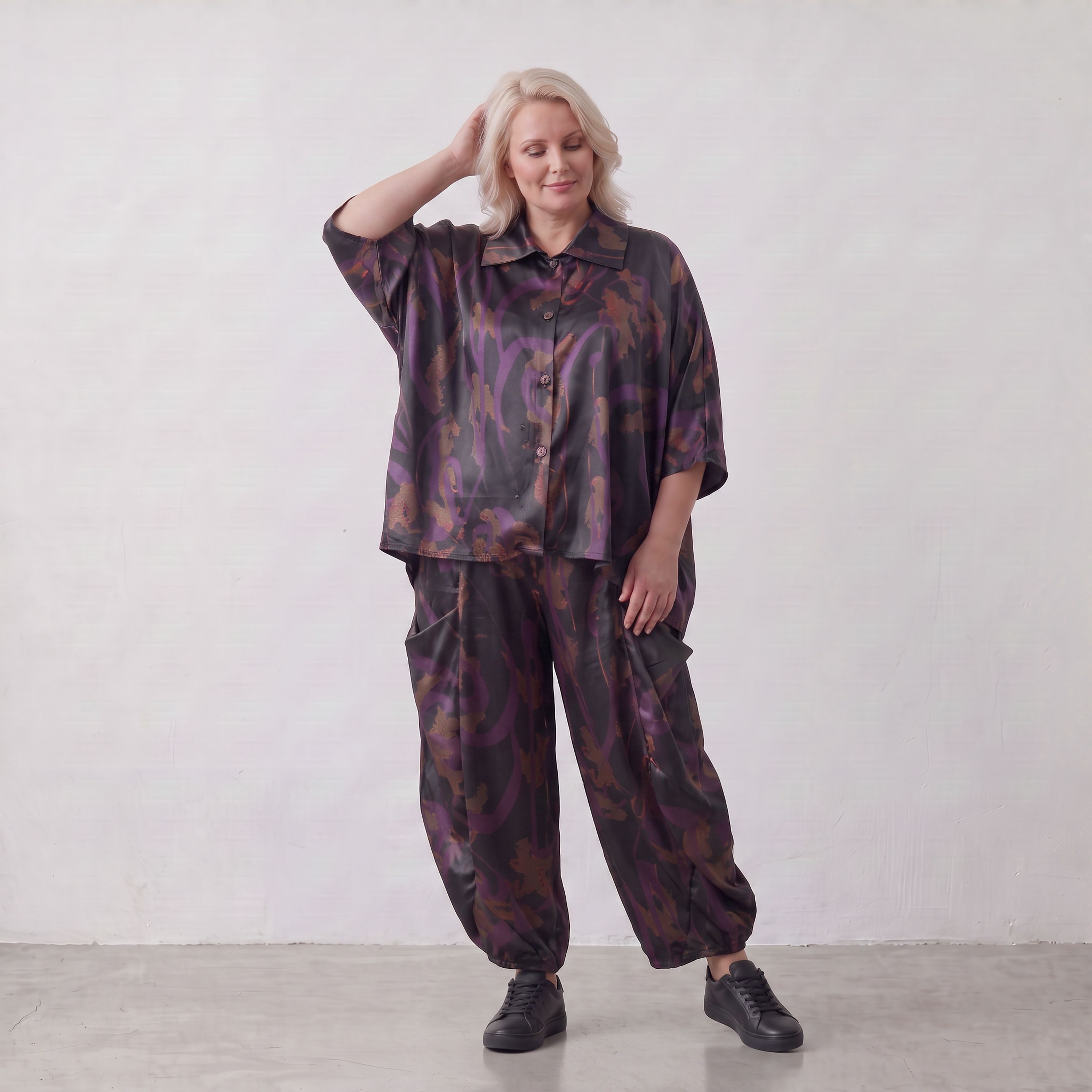 AKH Fashion · Broek · PlumOrchid · 8069 · NoirAbstract