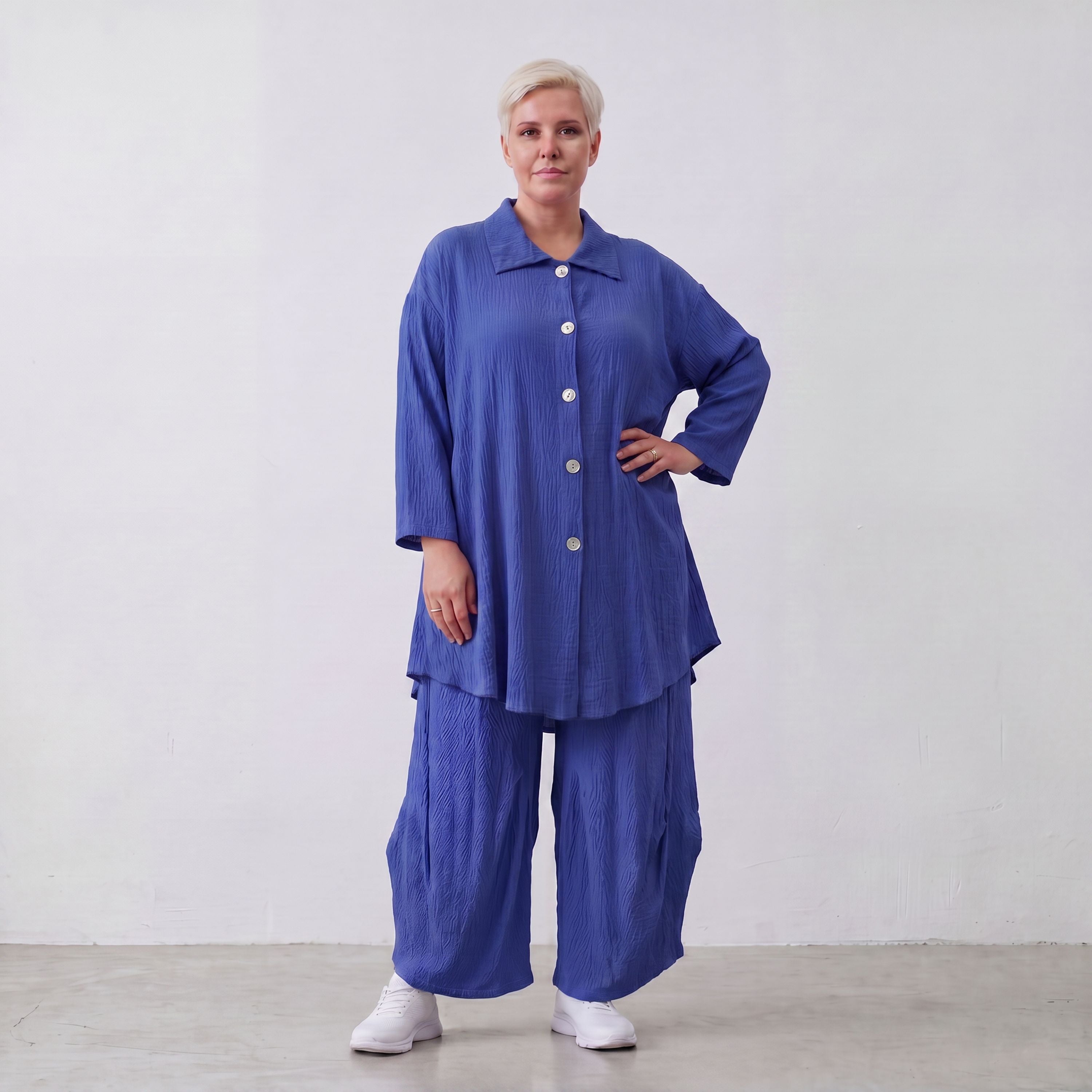 AKH Fashion · Blouse · Waffelly · 7261 · Azure Blue