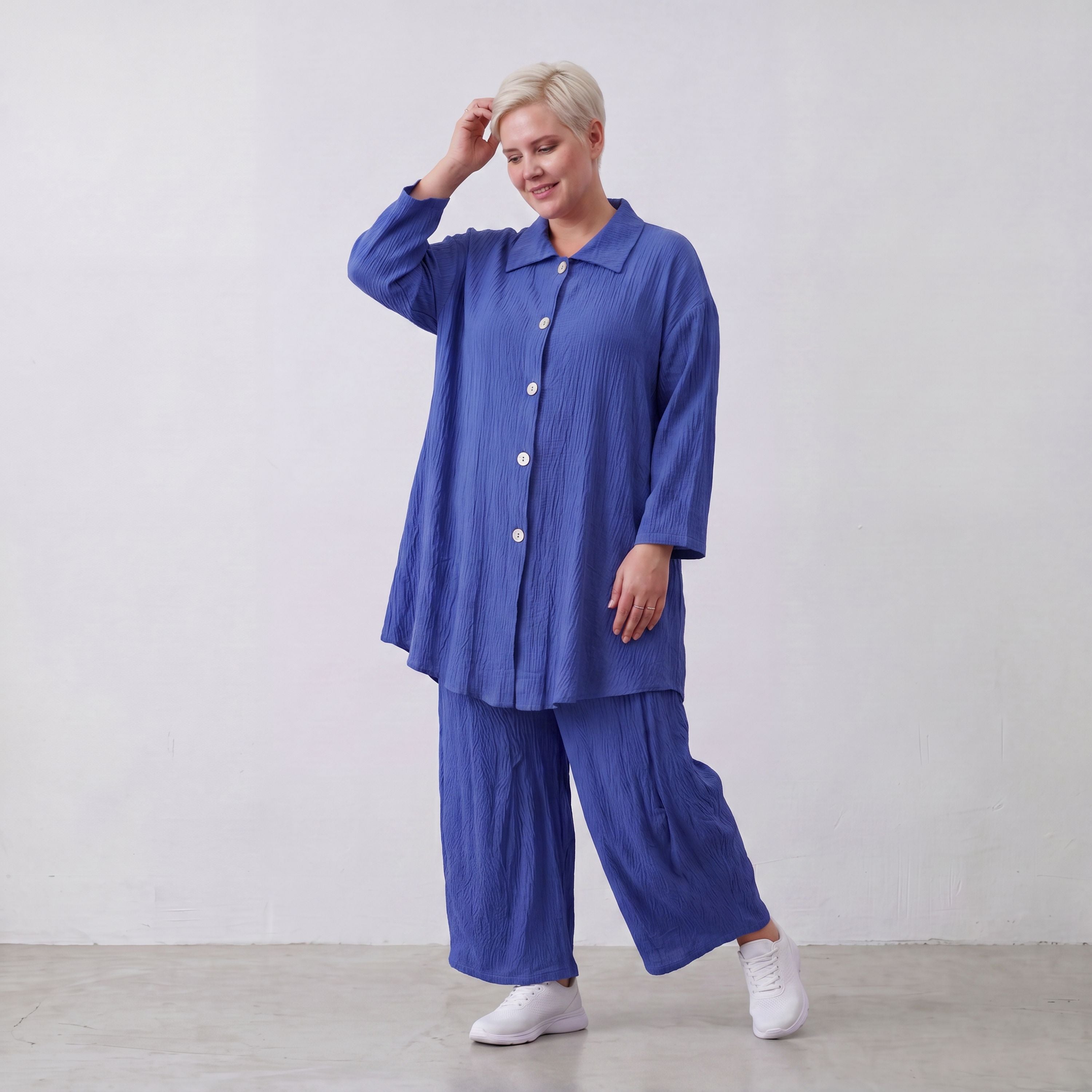 AKH Fashion · Blouse · Waffelly · 7261 · Azure Blue