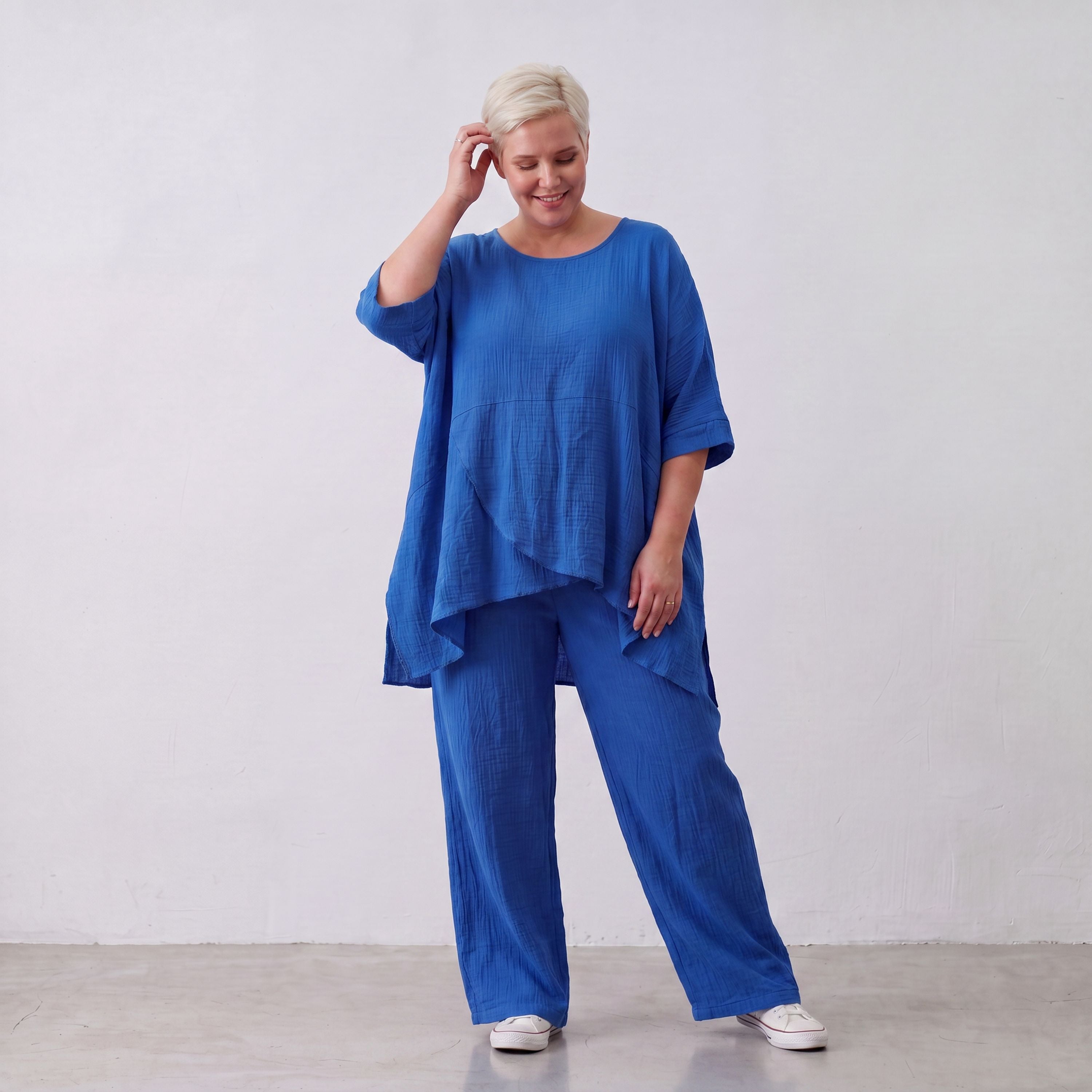 AKH Fashion · Trousers · Waffelly · 7262 · AzureBlue