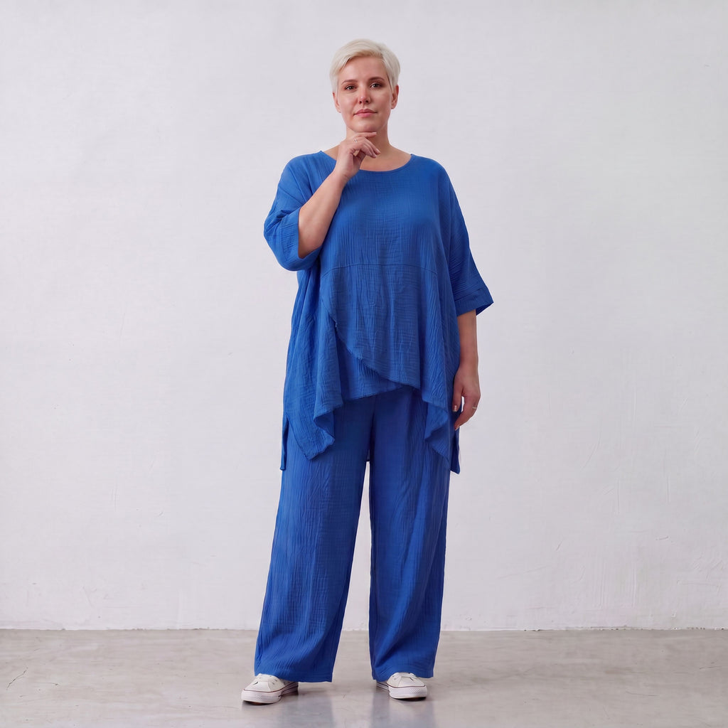 AKH Fashion · Trousers · Waffelly · 7262 · AzureBlue