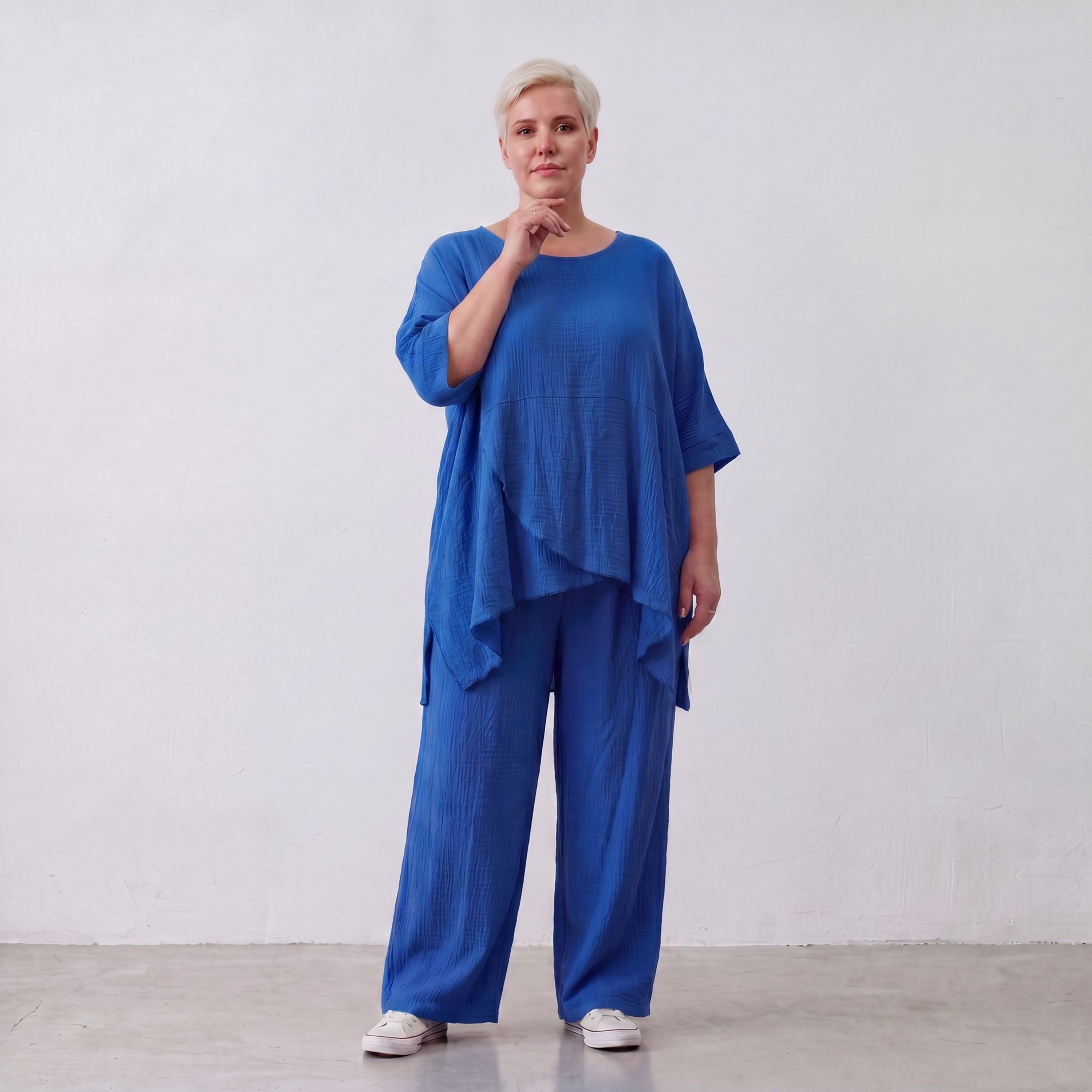 AKH Fashion · Trousers · Waffelly · 7262 · AzureBlue