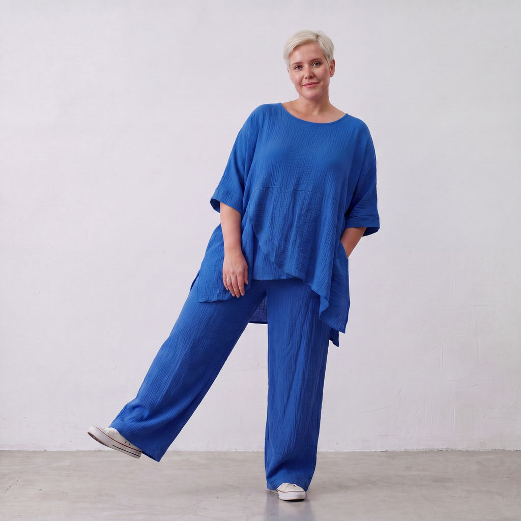 AKH Fashion · Trousers · Waffelly · 7262 · AzureBlue