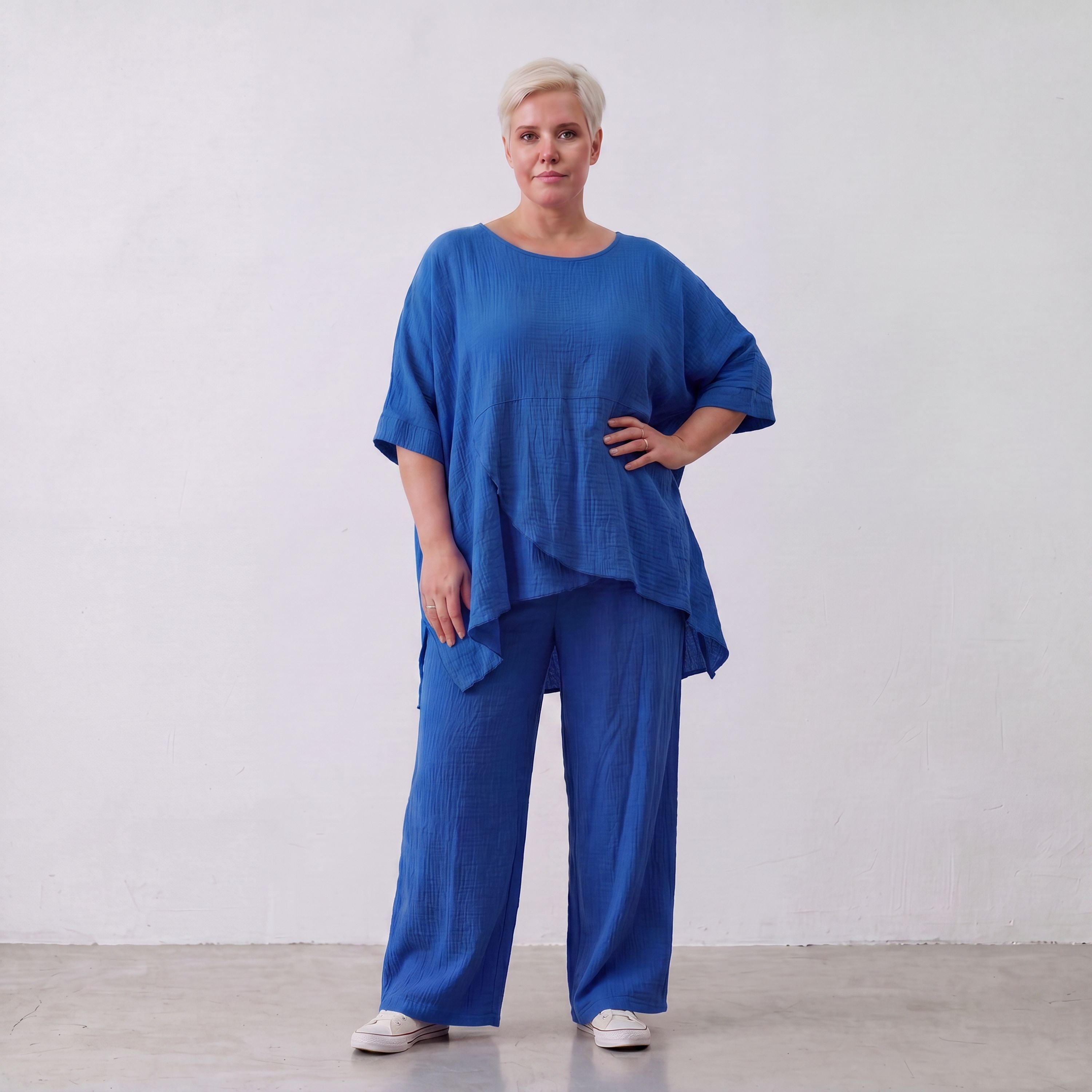 AKH Fashion · Trousers · Waffelly · 7262 · AzureBlue