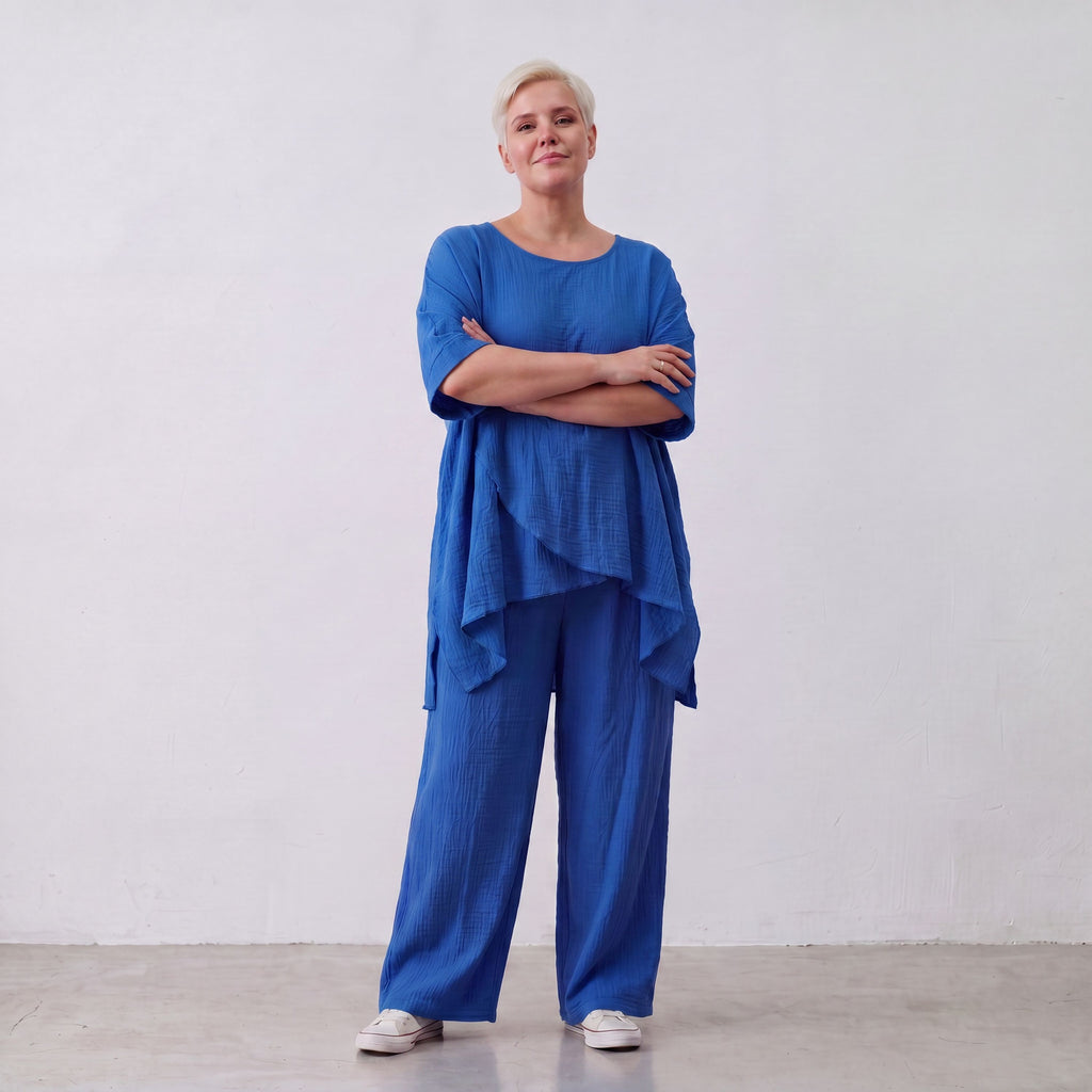 AKH Fashion · Trousers · Waffelly · 7262 · AzureBlue