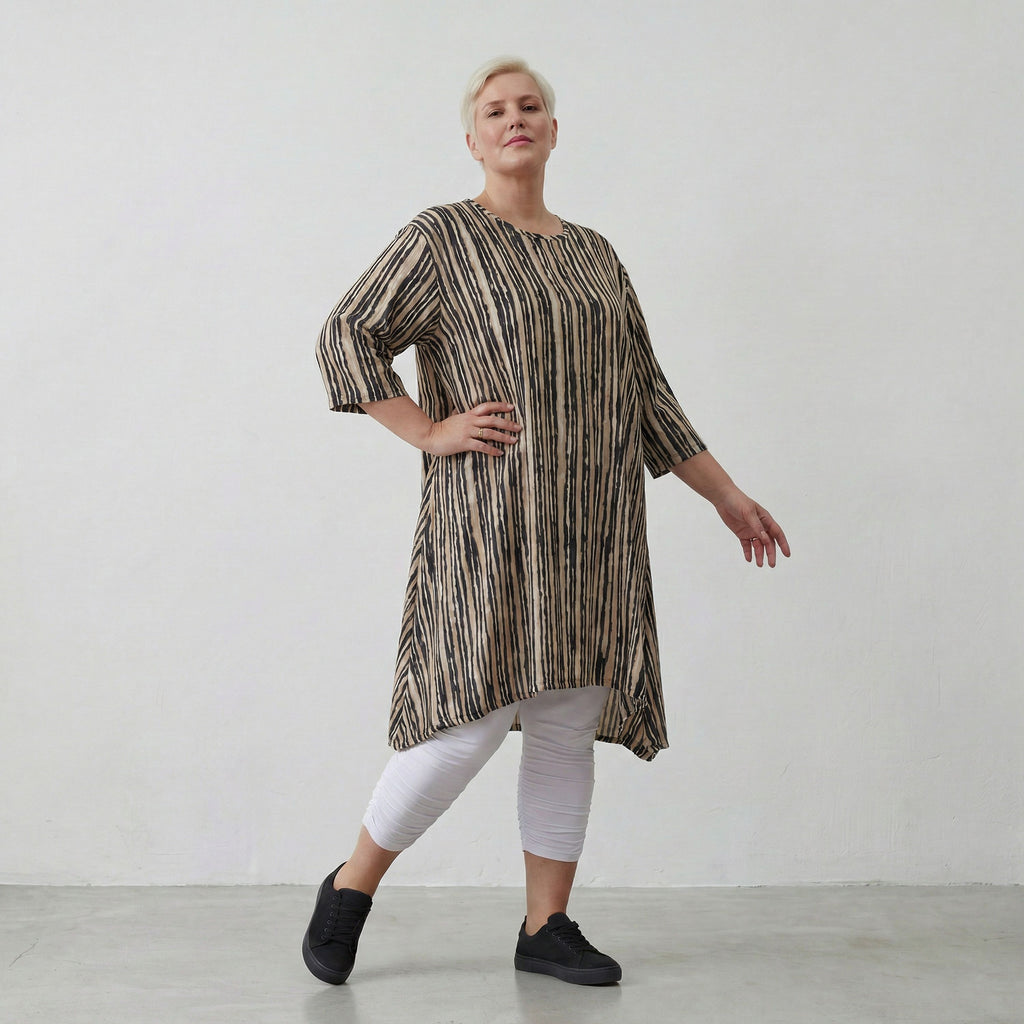 AKH 2667 Big Shirt, Beige-Black-White
