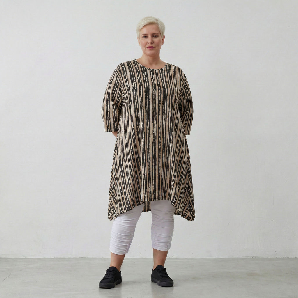 AKH 2667 Big Shirt, Beige-Black-White