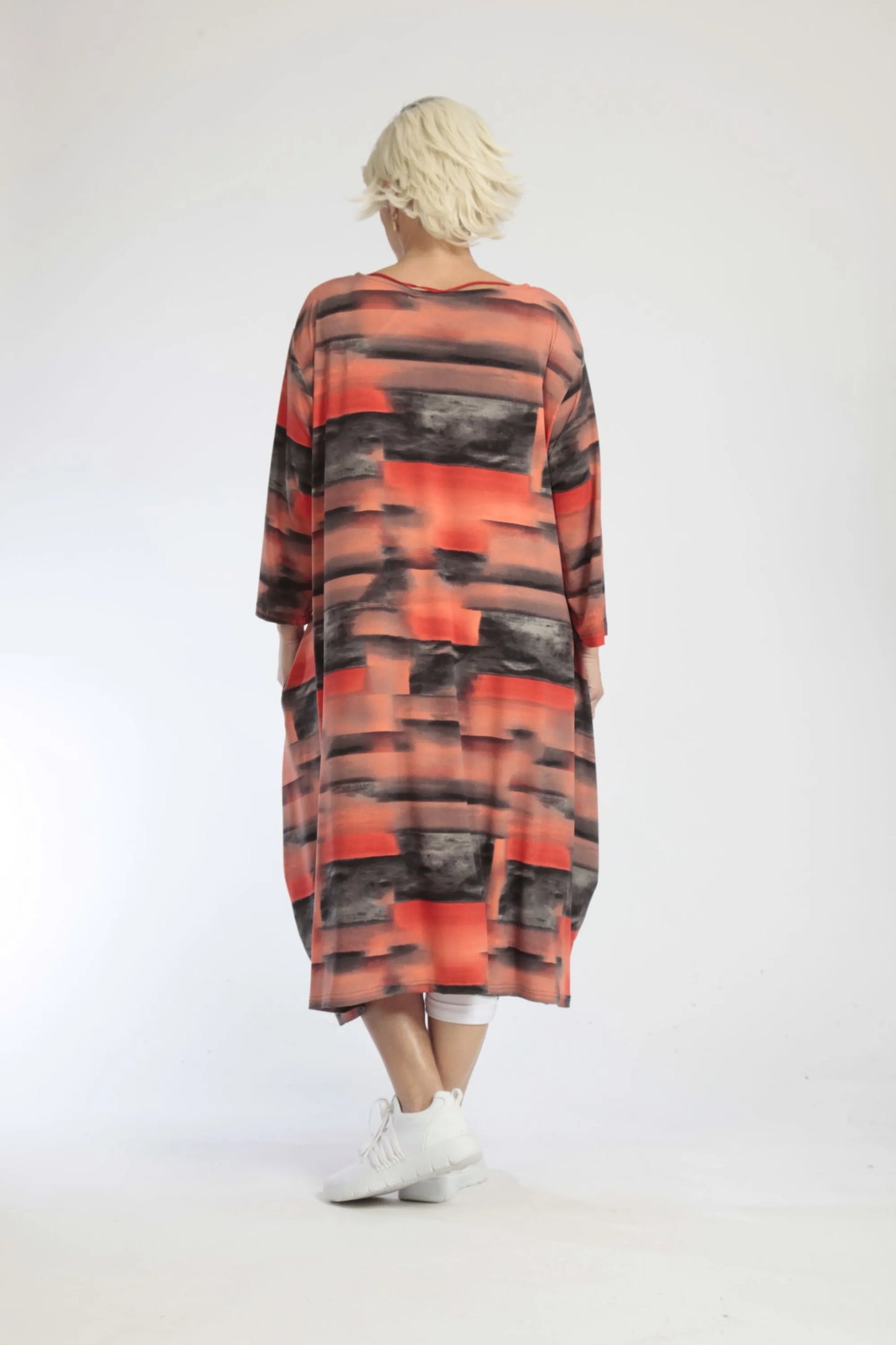 Sommer Mantel in A-Form aus weicher Slinky Qualität, Taria in Rot-Dunkelgrau