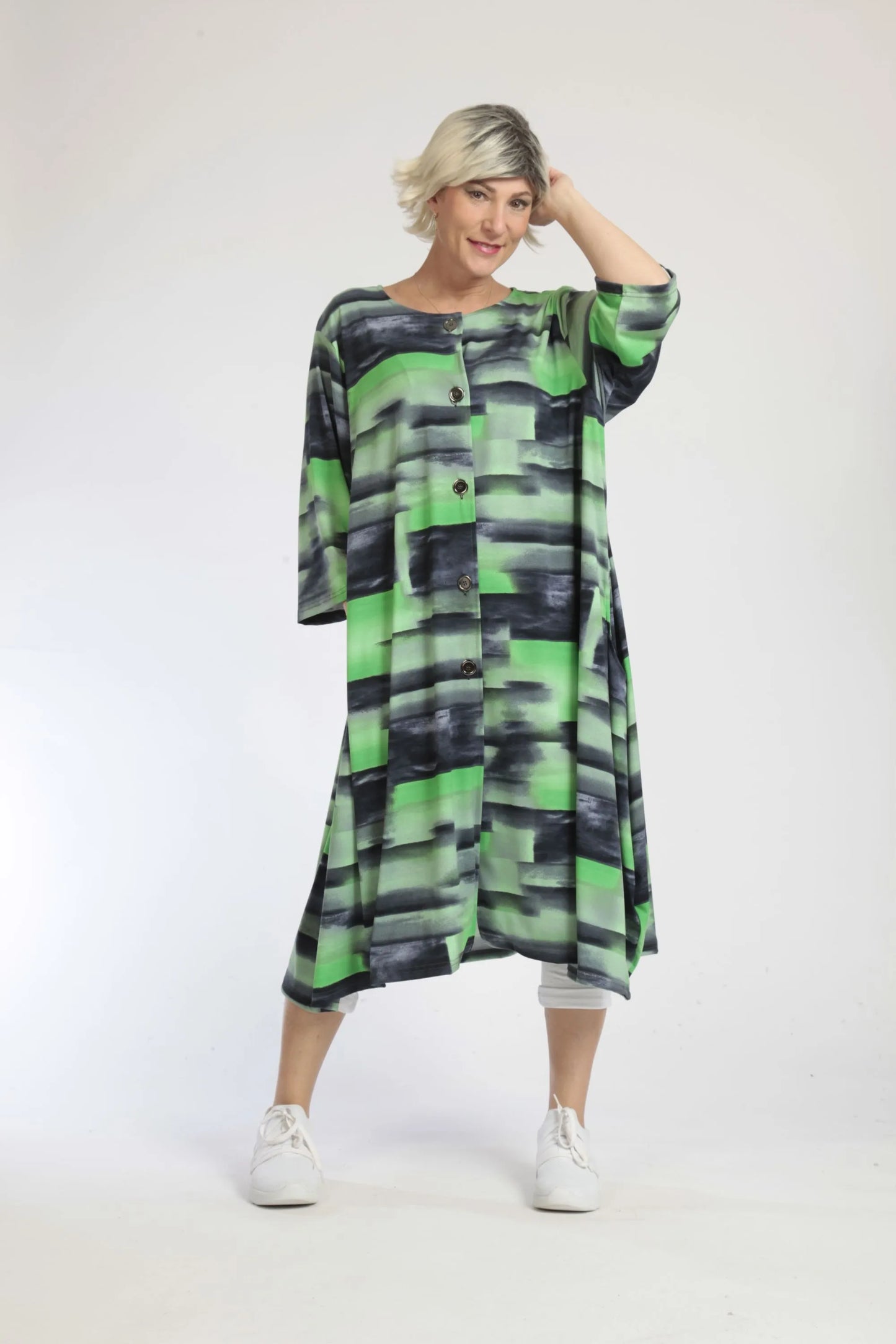 Sommer Mantel in A-Form aus weicher Slinky Qualität, Taria in Grün-Dunkelblau