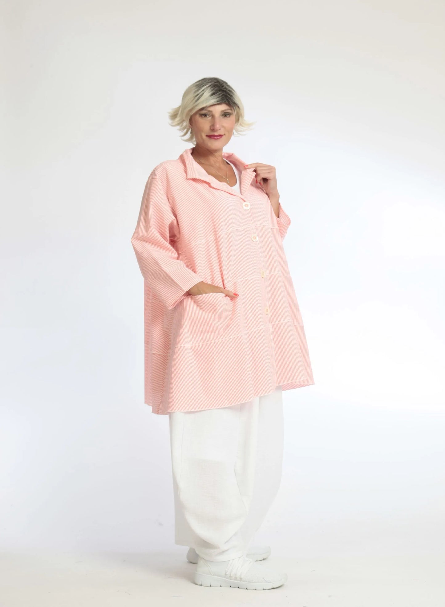 Sommer Jacke in A-Form aus weicher Seersucker Qualität, Tessa in Orange