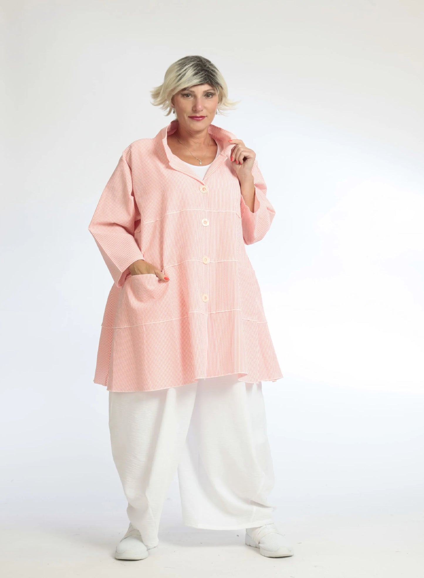 Sommer Jacke in A-Form aus weicher Seersucker Qualität, Tessa in Orange