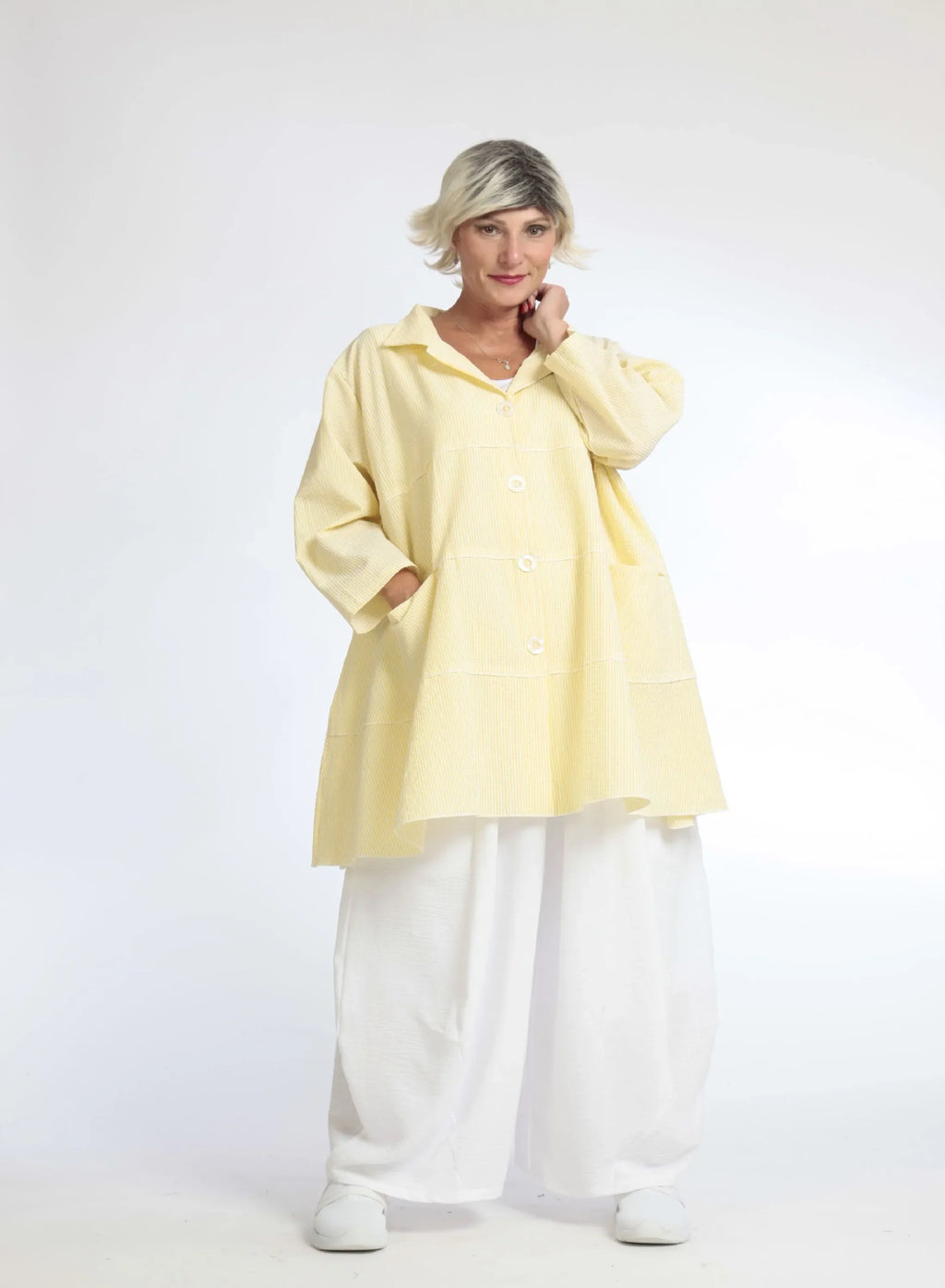 Sommer Jacke in A-Form aus weicher Seersucker Qualität, Tessa in Gelb