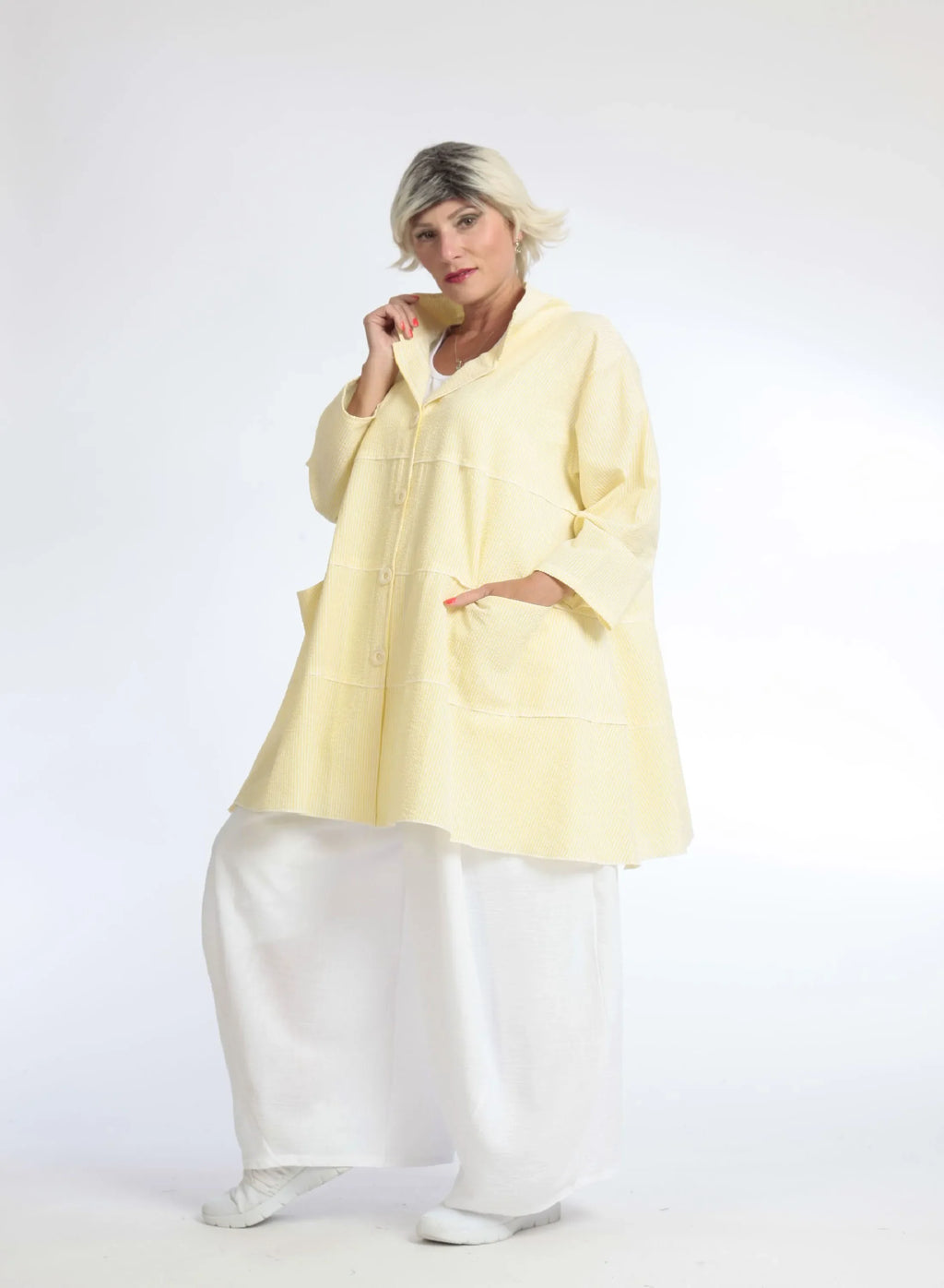 Sommer Jacke in A-Form aus weicher Seersucker Qualität, Tessa in Gelb