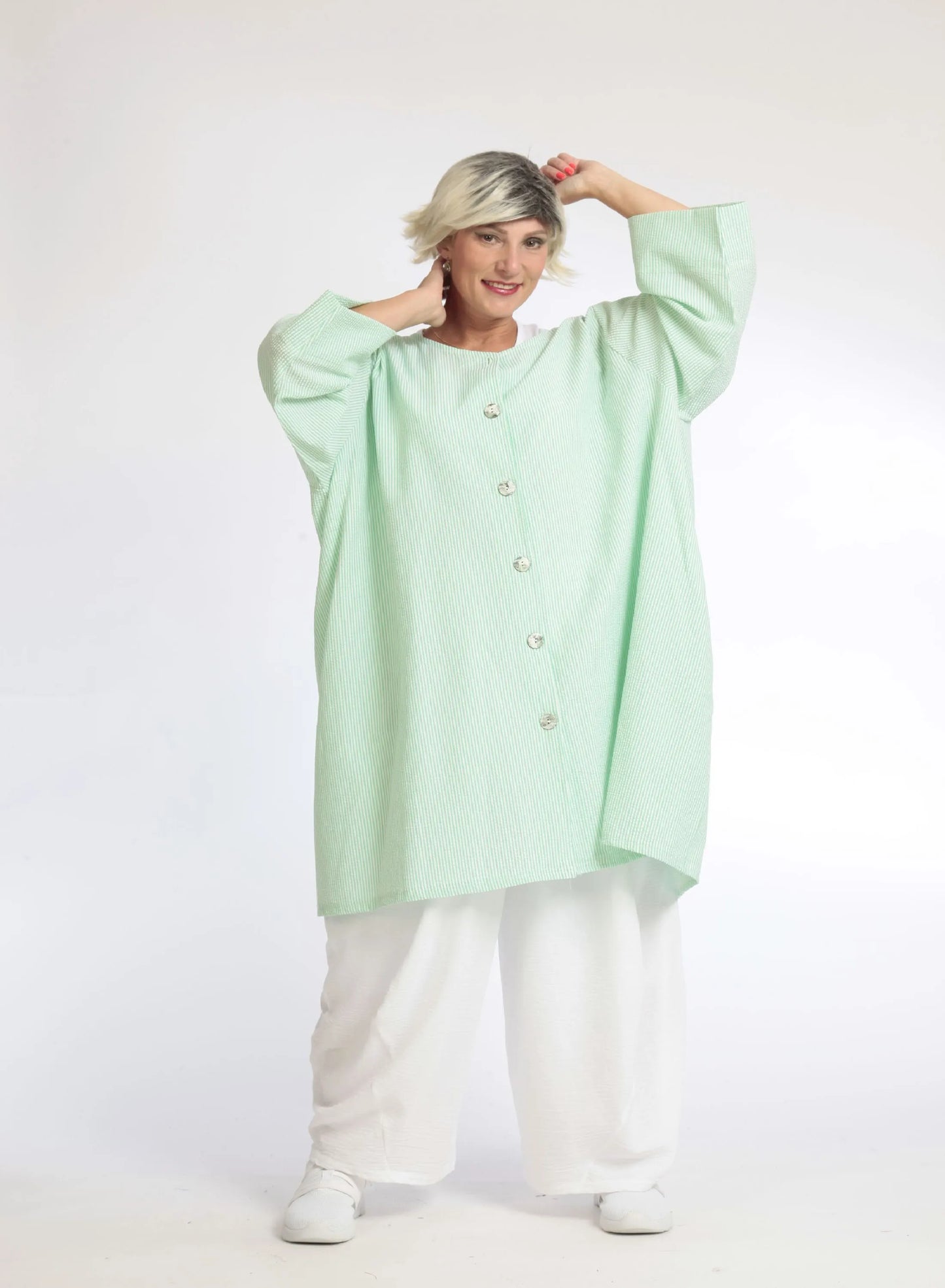 Sommer Bluse in A-Form aus weicher Seersucker Qualität, Tessa in Grün