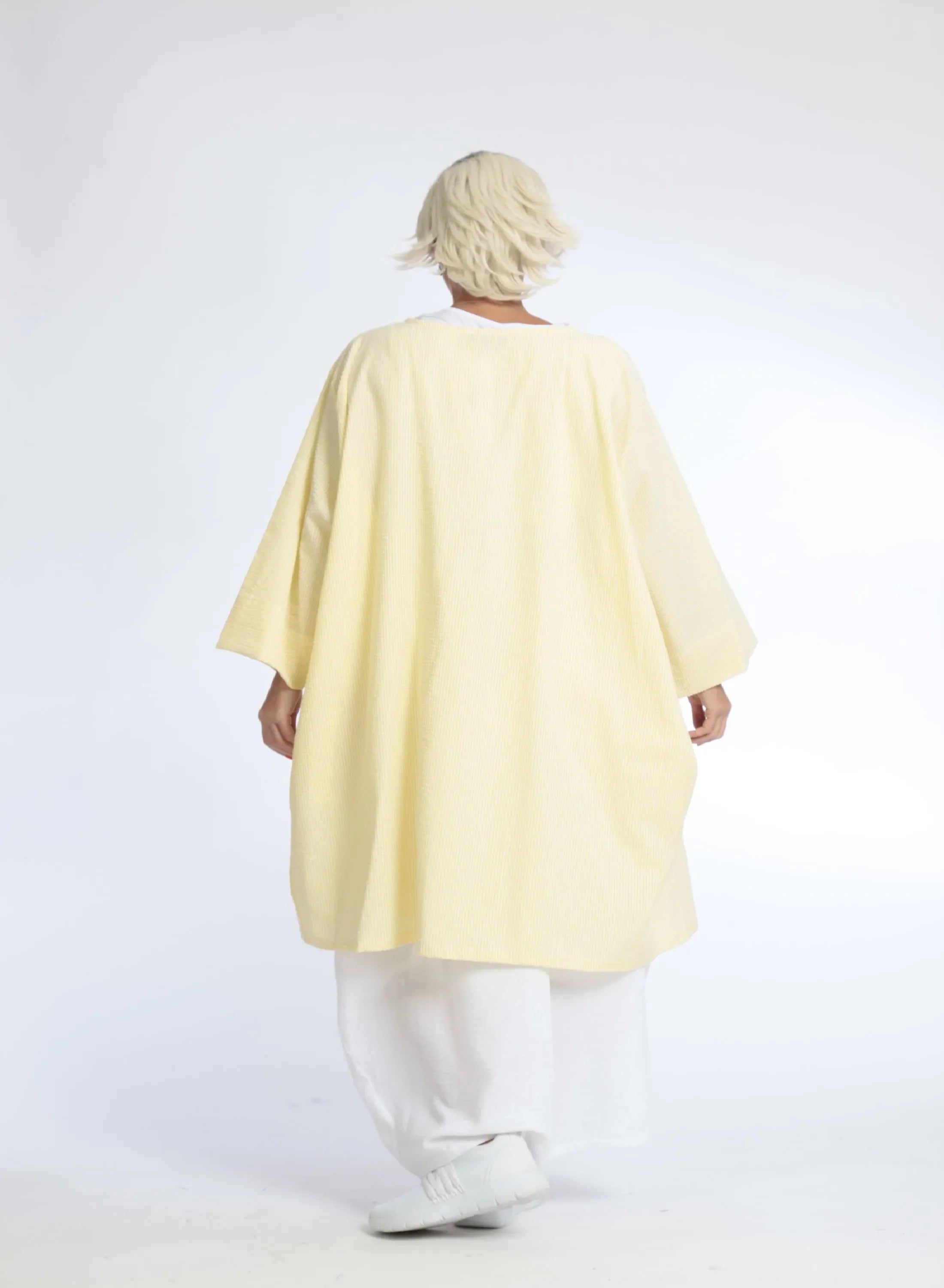 Summer blouse in A-shape made of soft seersucker quality, Tessa in yellow