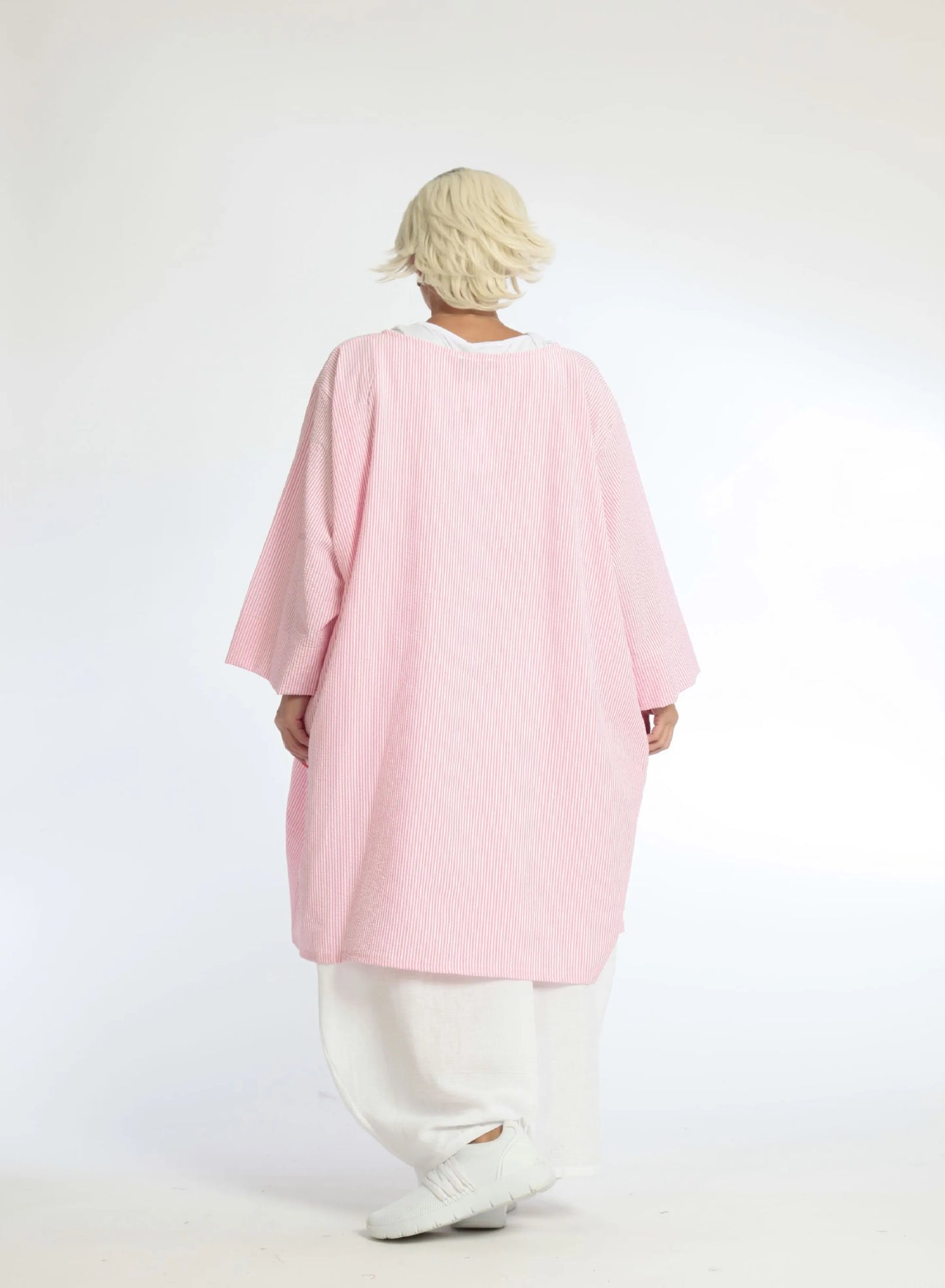 Sommer Bluse in A-Form aus weicher Seersucker Qualität, Tessa in Pink