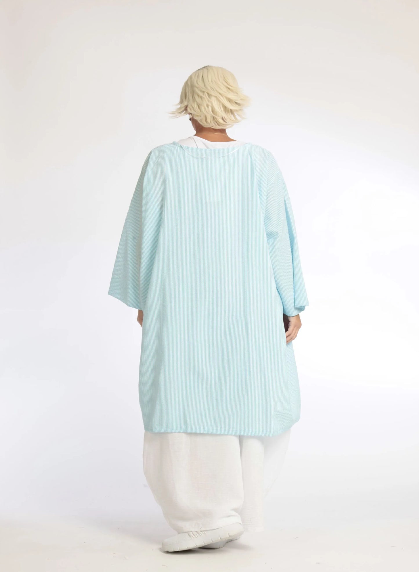 Sommer Bluse in A-Form aus weicher Seersucker Qualität, Tessa in Hellblau