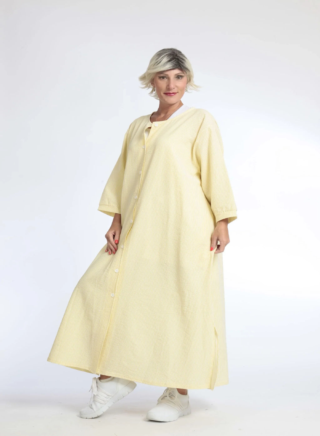 Summer coat in a straight shape made of soft seersucker quality, Tessa in yellow