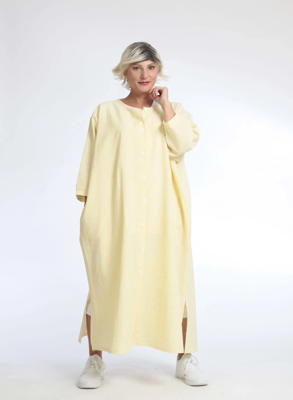 Summer coat in a straight shape made of soft seersucker quality, Tessa in yellow