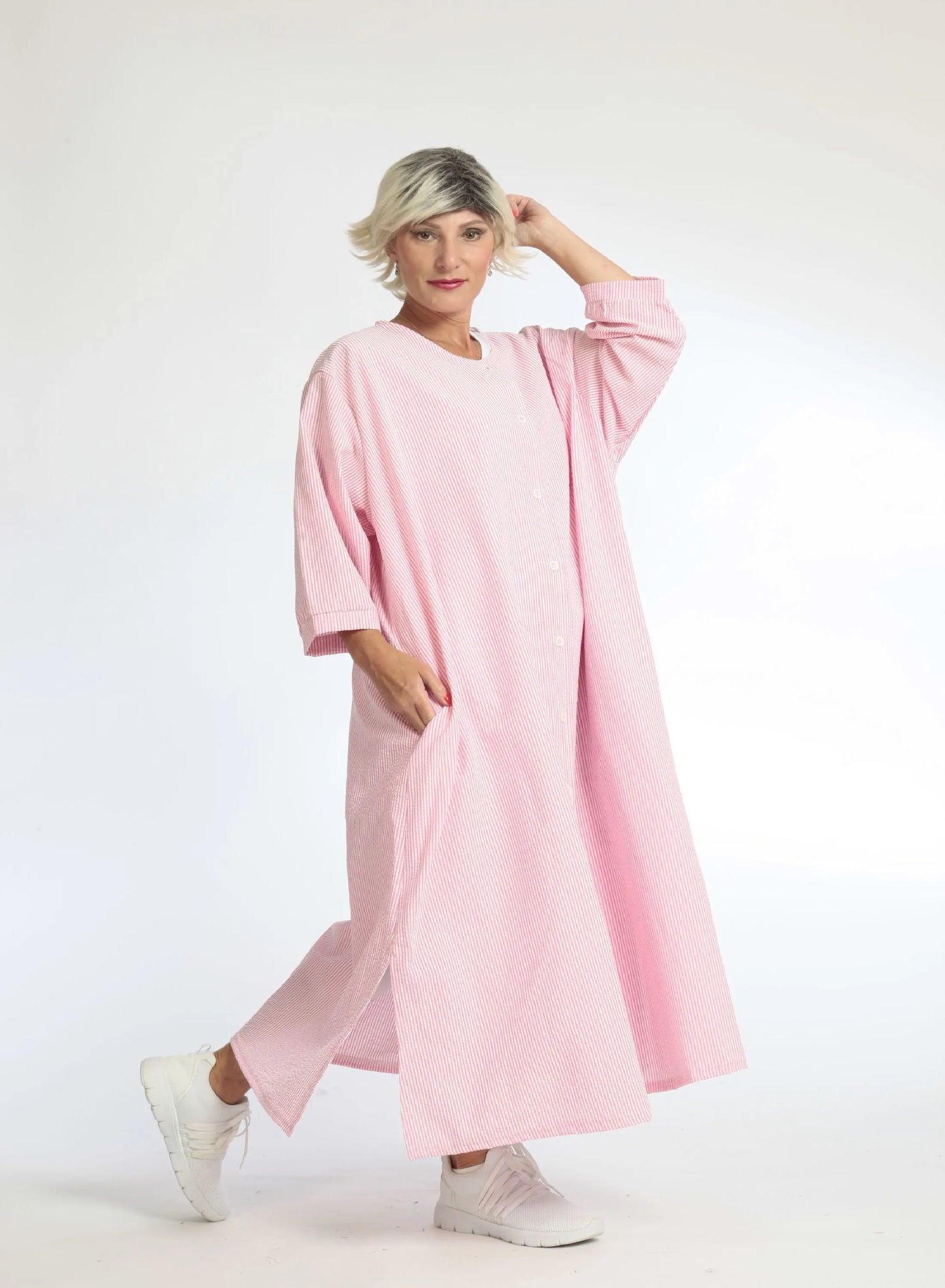 Sommer Mantel in gerader Form aus weicher Seersucker Qualität, Tessa in Pink
