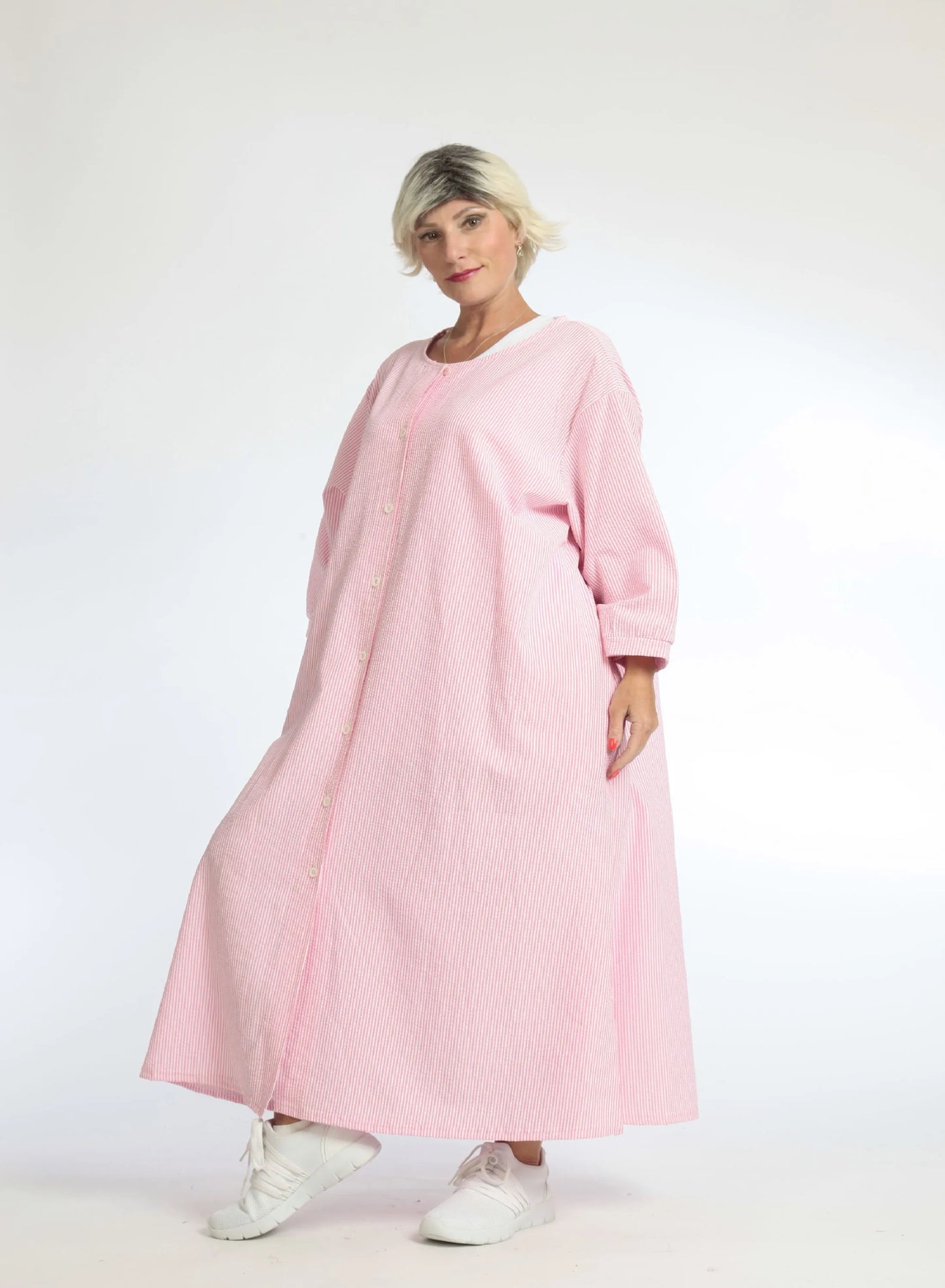 Sommer Mantel in gerader Form aus weicher Seersucker Qualität, Tessa in Pink