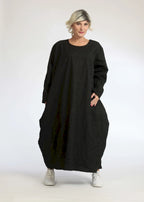 Summer dress in balloon shape made of crashed poplin quality, cotton crash in black