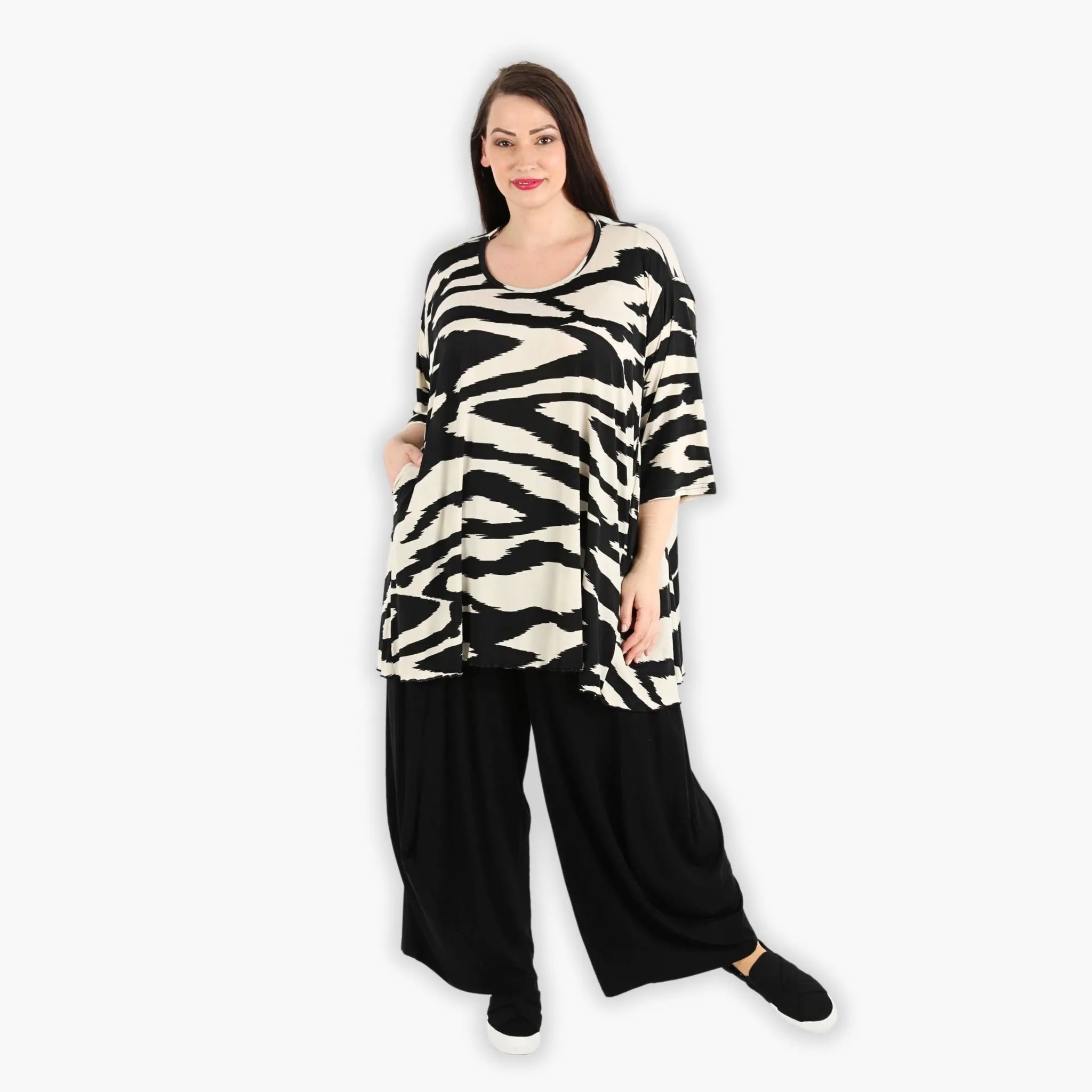 Chemise grande taille AKH 593, écru-noir