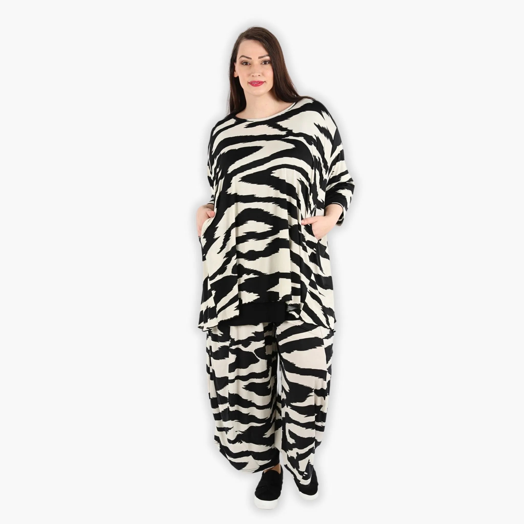 Chemise grande taille AKH 593, écru-noir