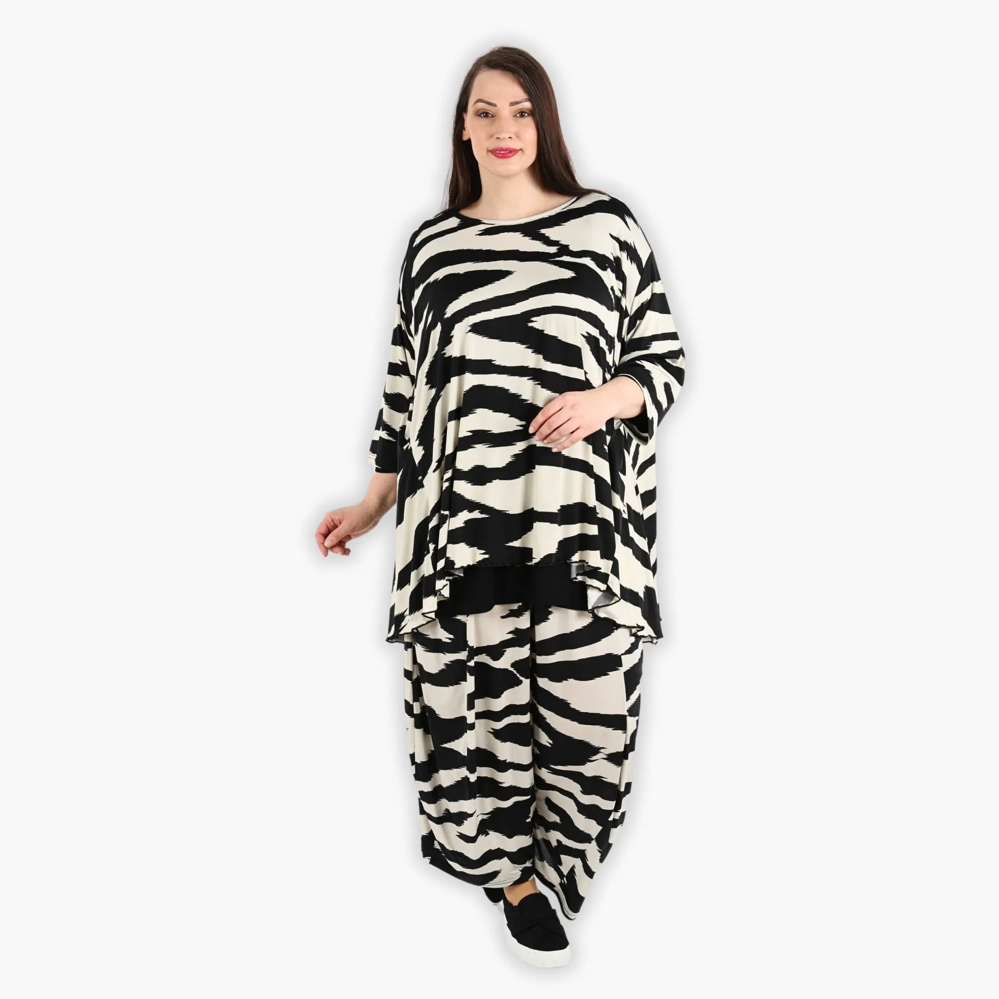 Chemise grande taille AKH 593, écru-noir
