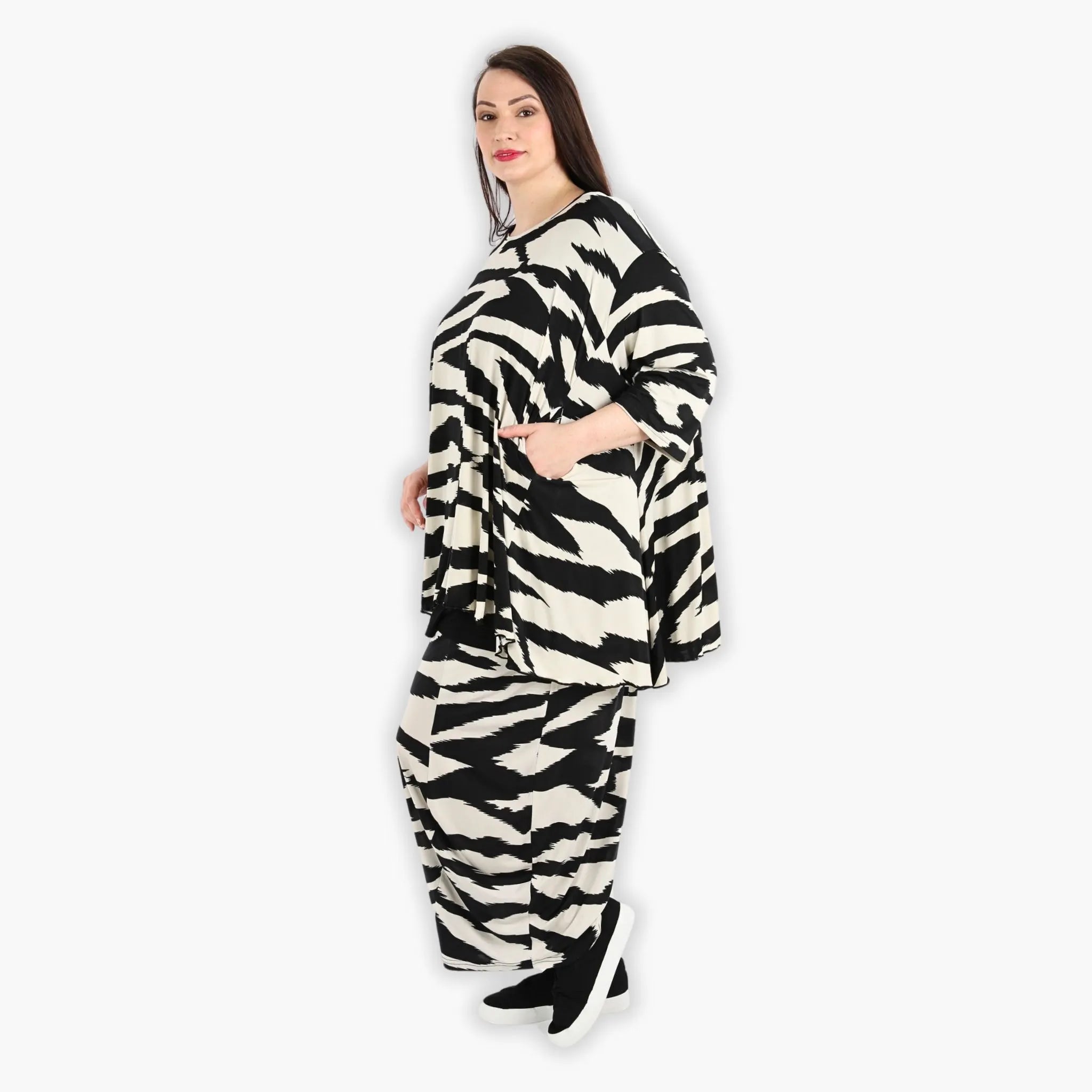 Chemise grande taille AKH 593, écru-noir