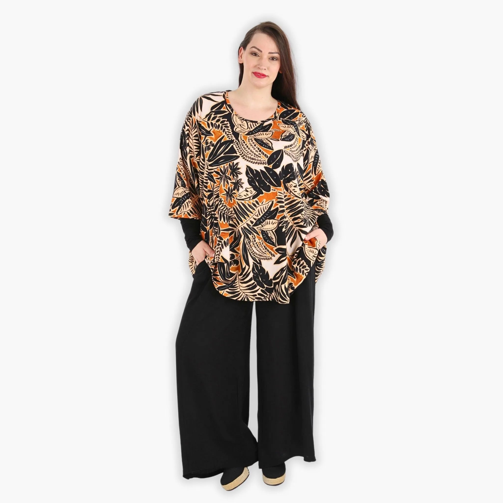 AKH 593 Big Shirt, Black-Cognac-Beige