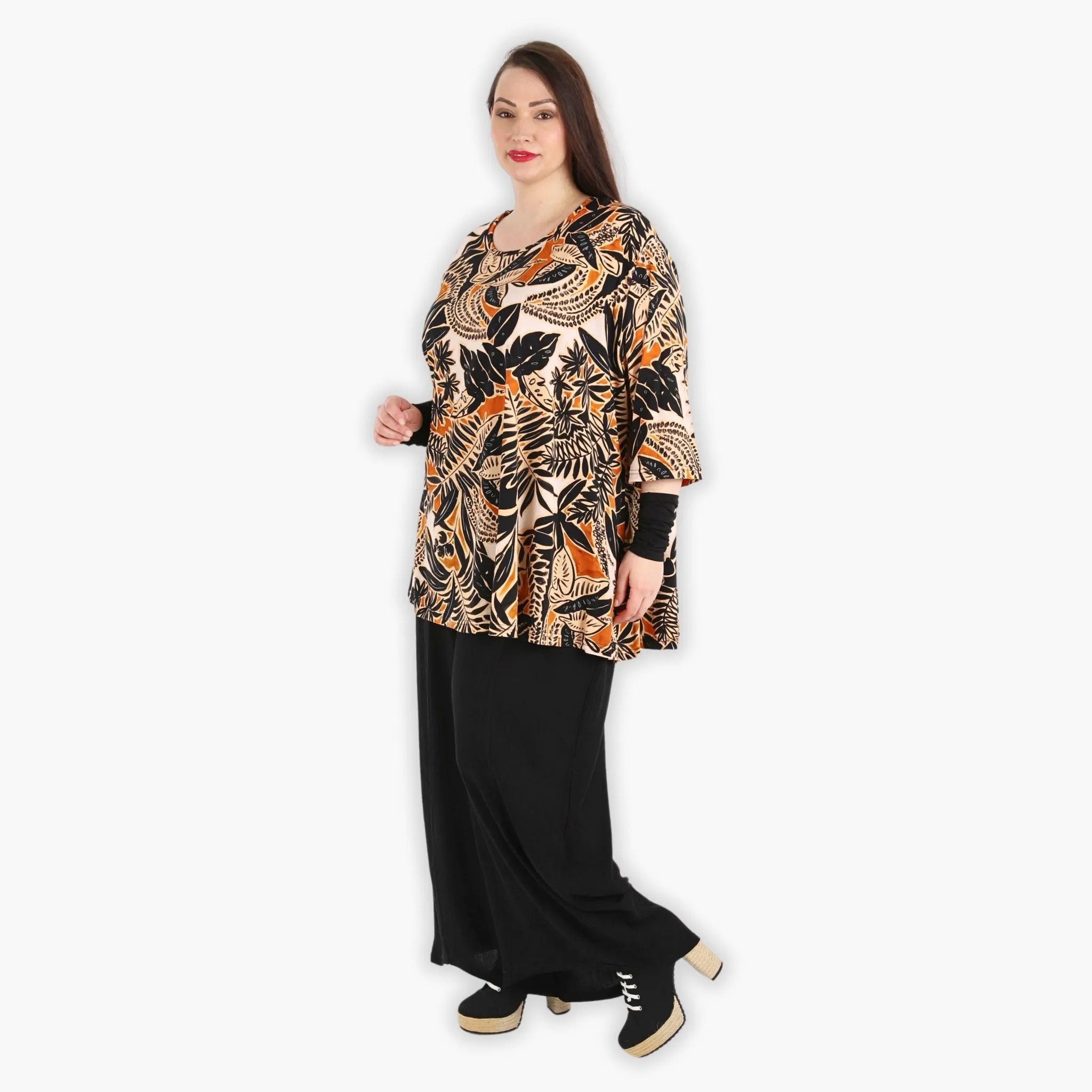 AKH 593 Big Shirt, Black-Cognac-Beige