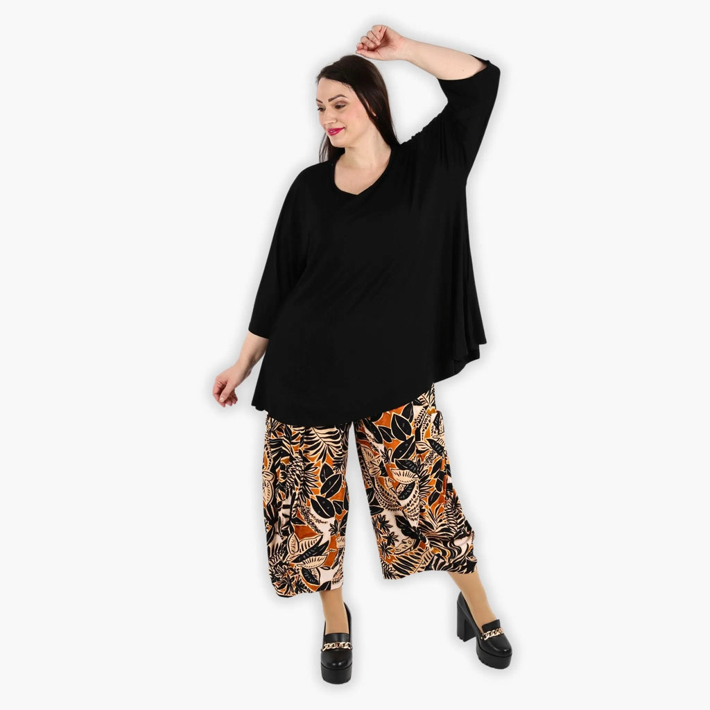 Pantalon AKH 8069, noir-cognac-beige