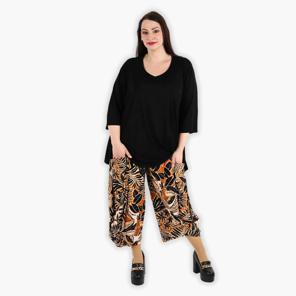 Pantalon AKH 8069, noir-cognac-beige