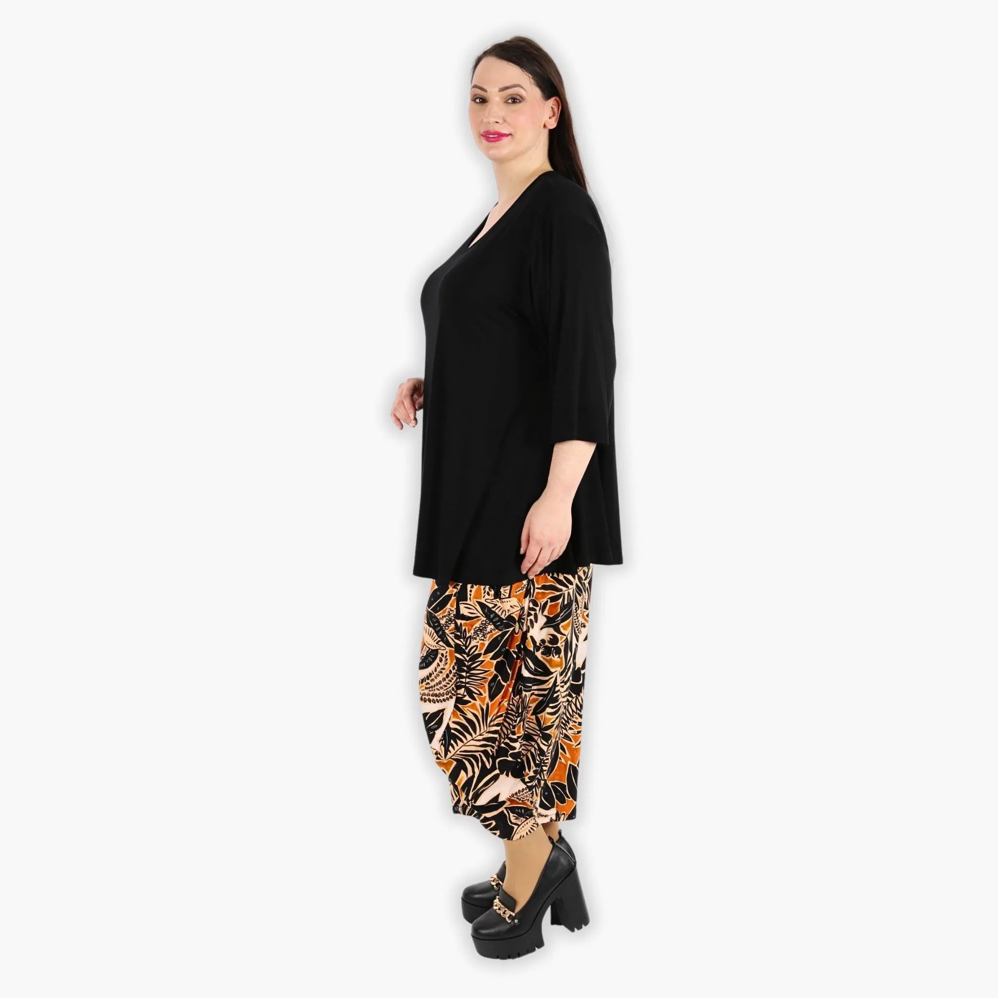 Pantalon AKH 8069, noir-cognac-beige