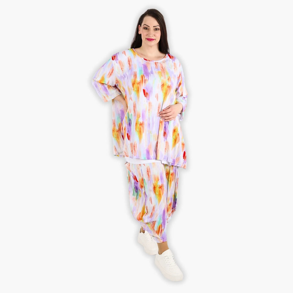 AKH 593 Big Shirt, White-Lilac-Orange