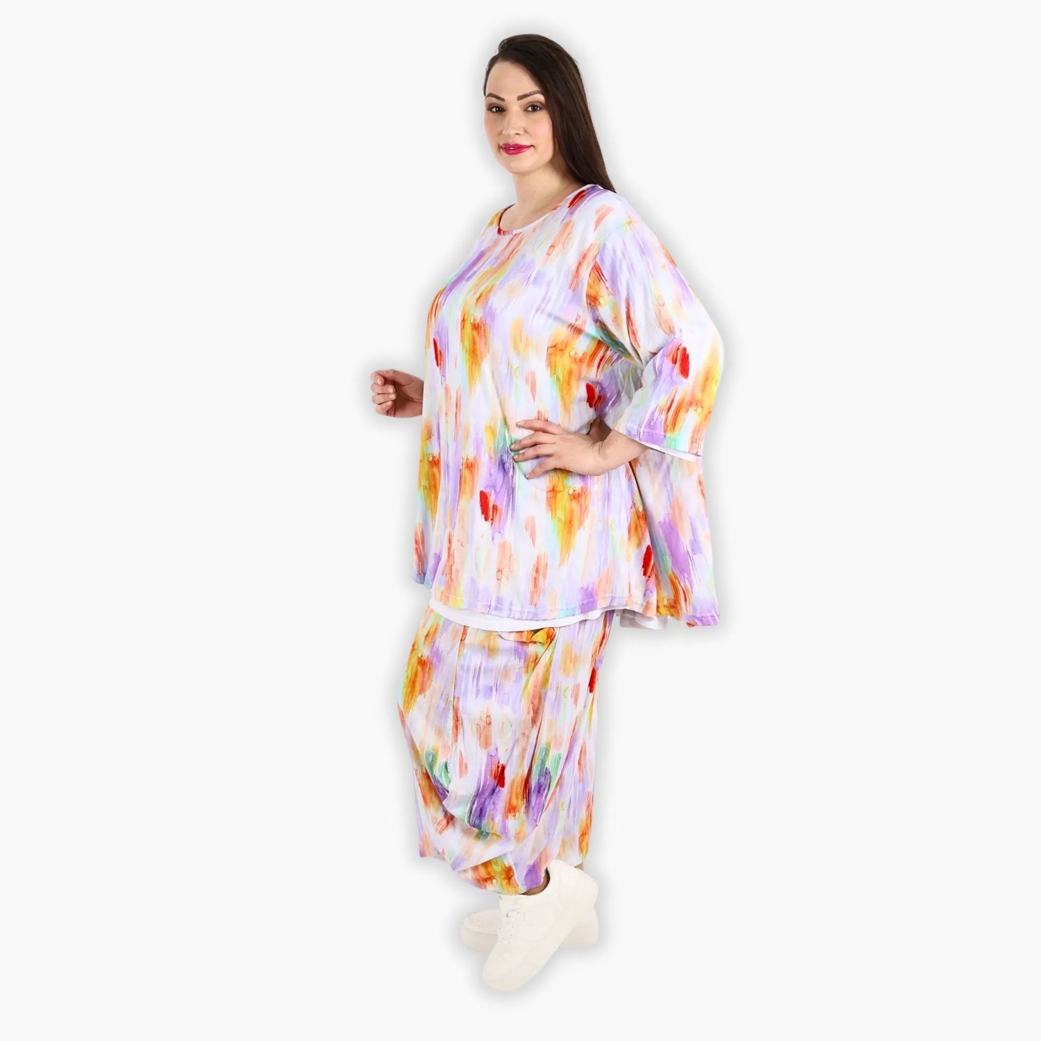 AKH 593 Big Shirt, White-Lilac-Orange