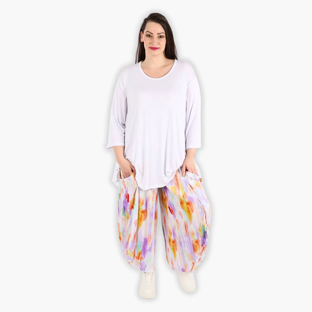 AKH 8069 Trousers, White-Lilac-Orange