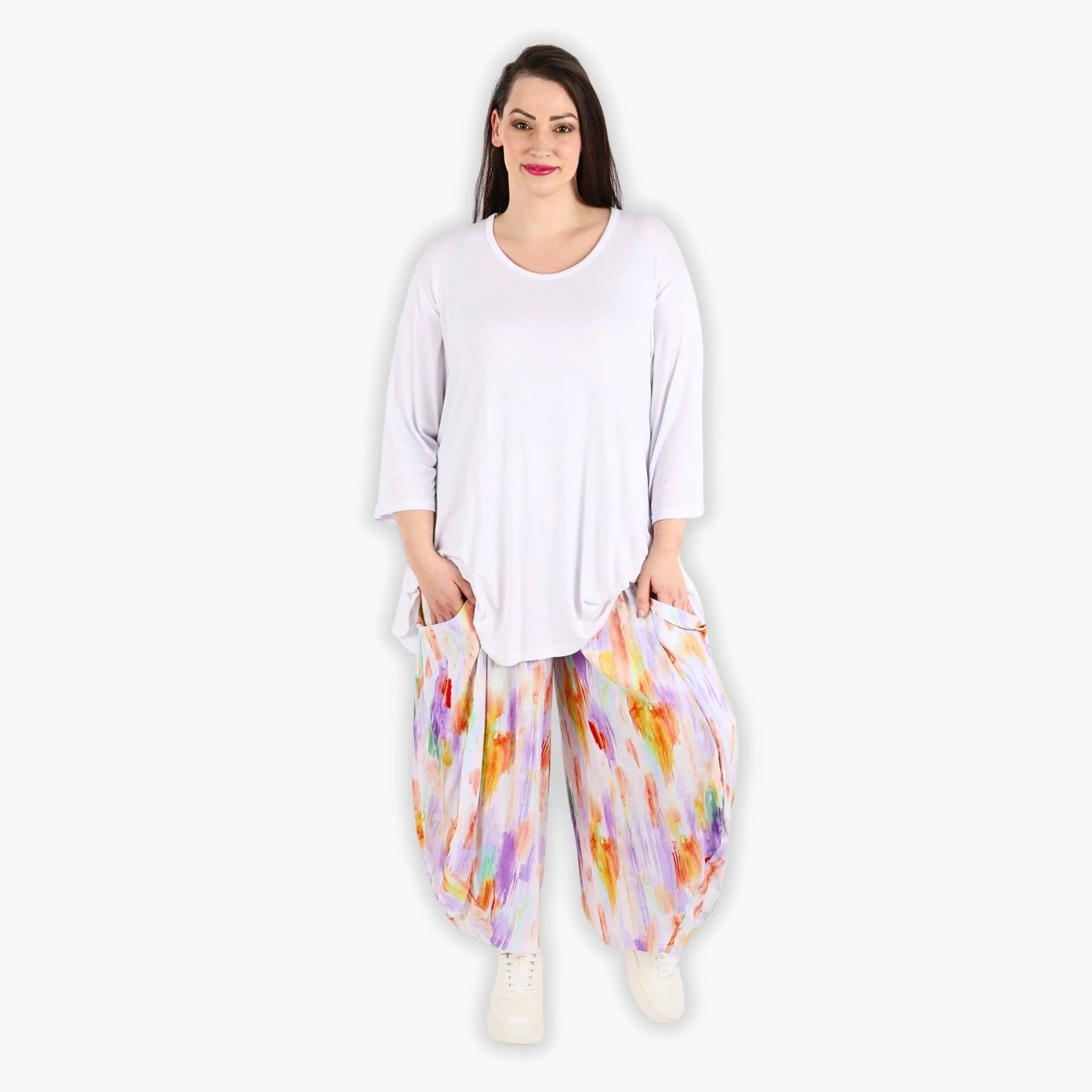 AKH 8069 Trousers, White-Lilac-Orange