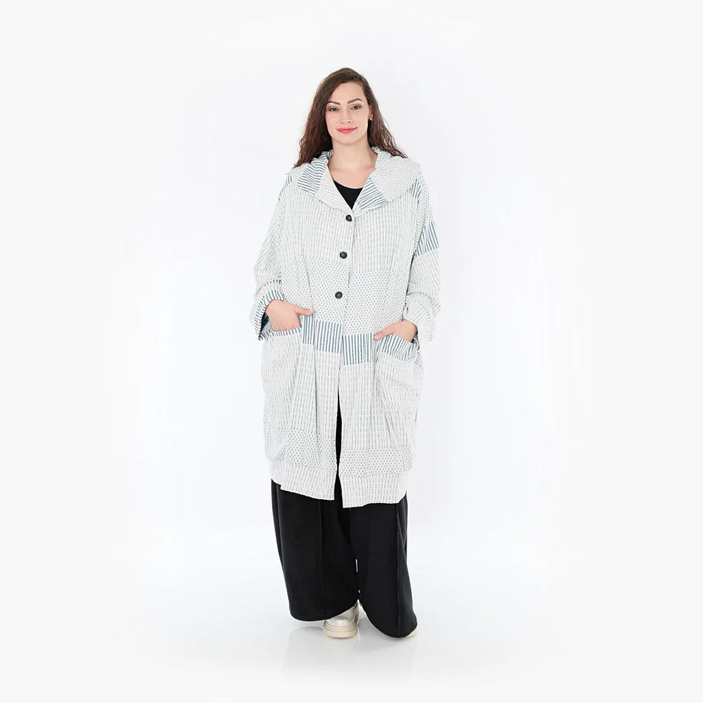 AKH 6518 Coat, Blue-Ecru