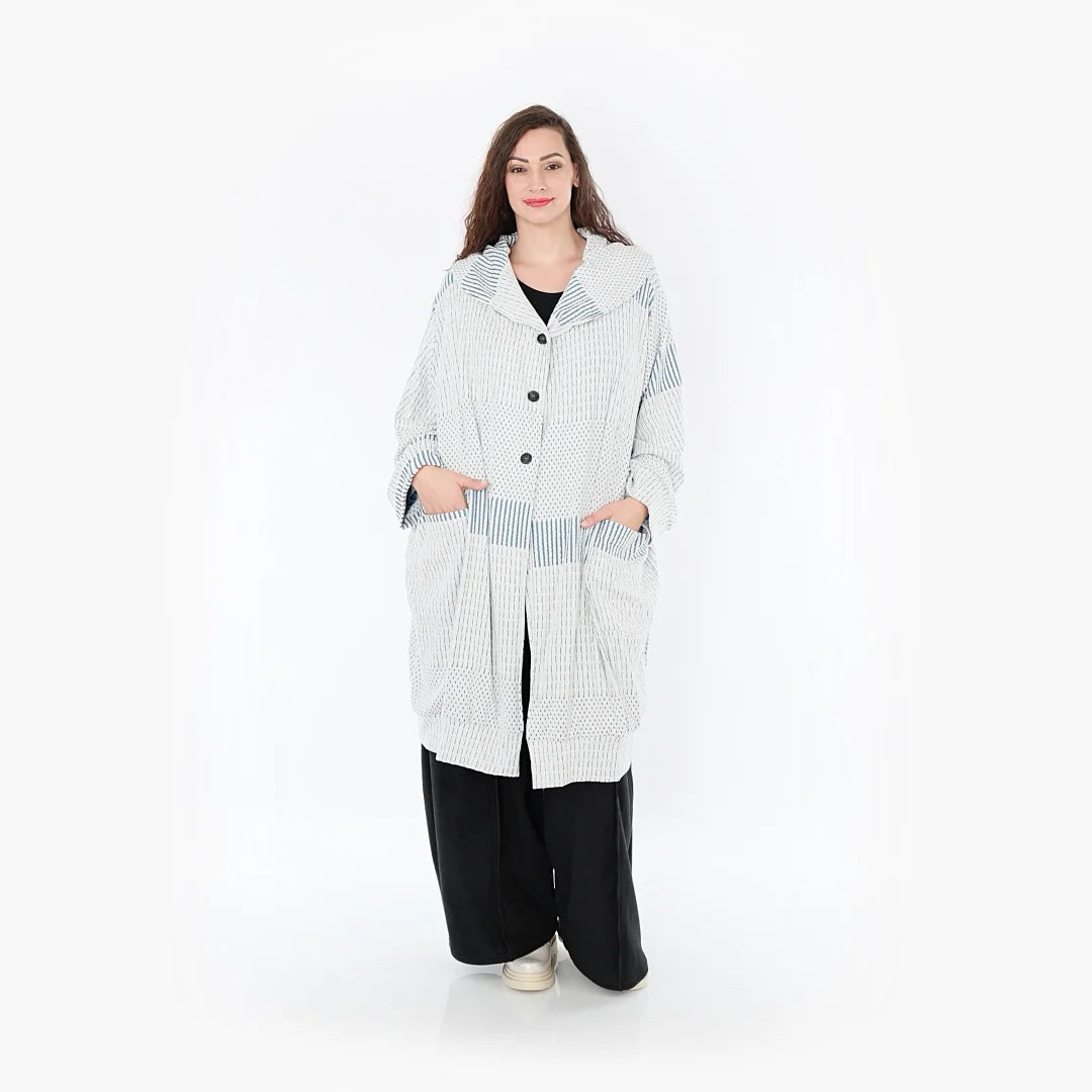 AKH 6518 Coat, Blue-Ecru