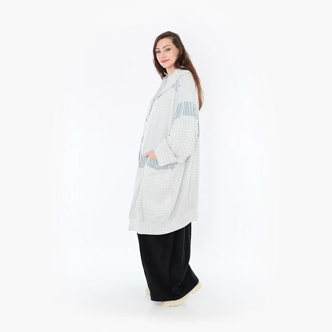 AKH 6518 Coat, Blue-Ecru